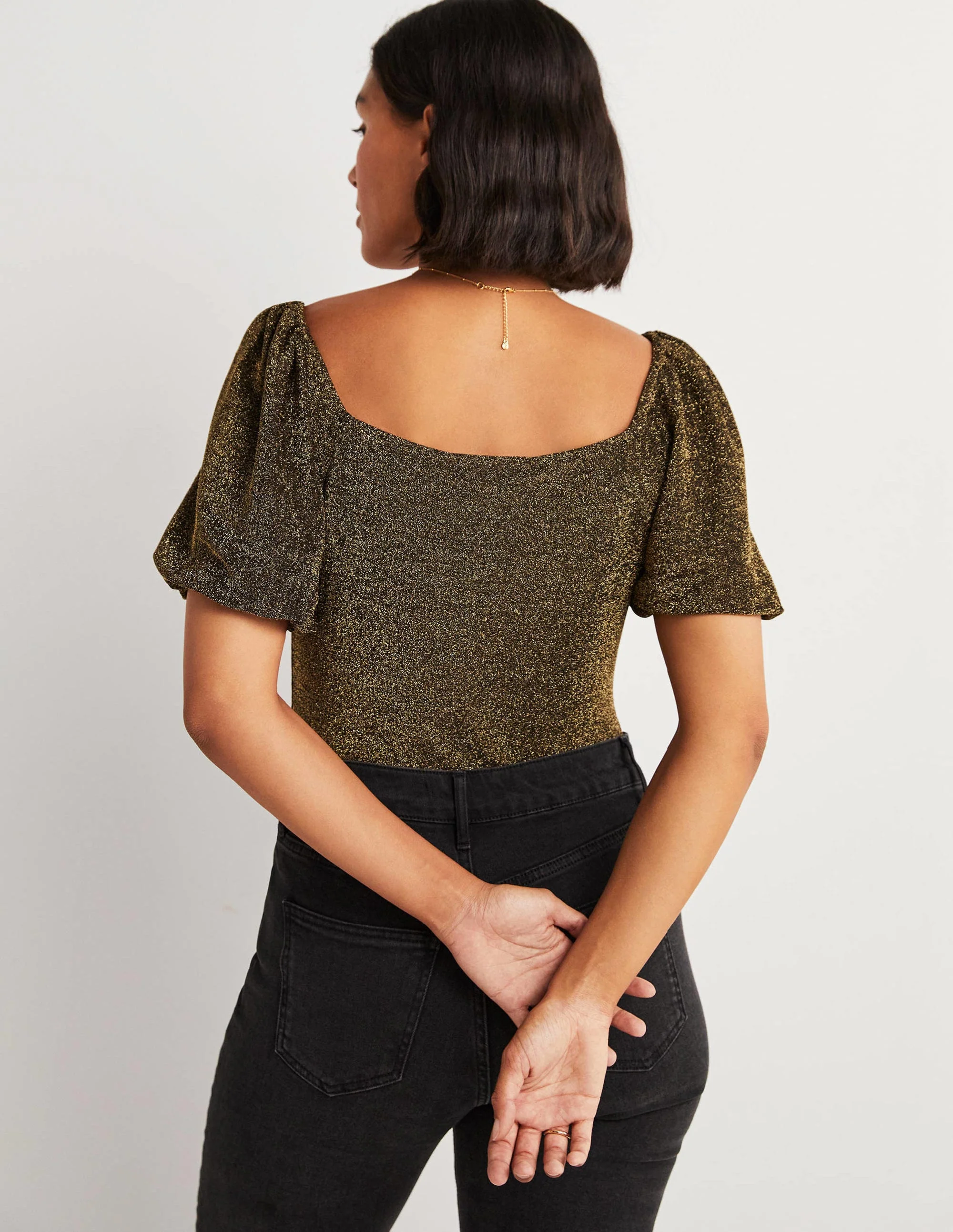 Ruched Sparkle Jersey Top-Black and Gold Sparkle - Image 3
