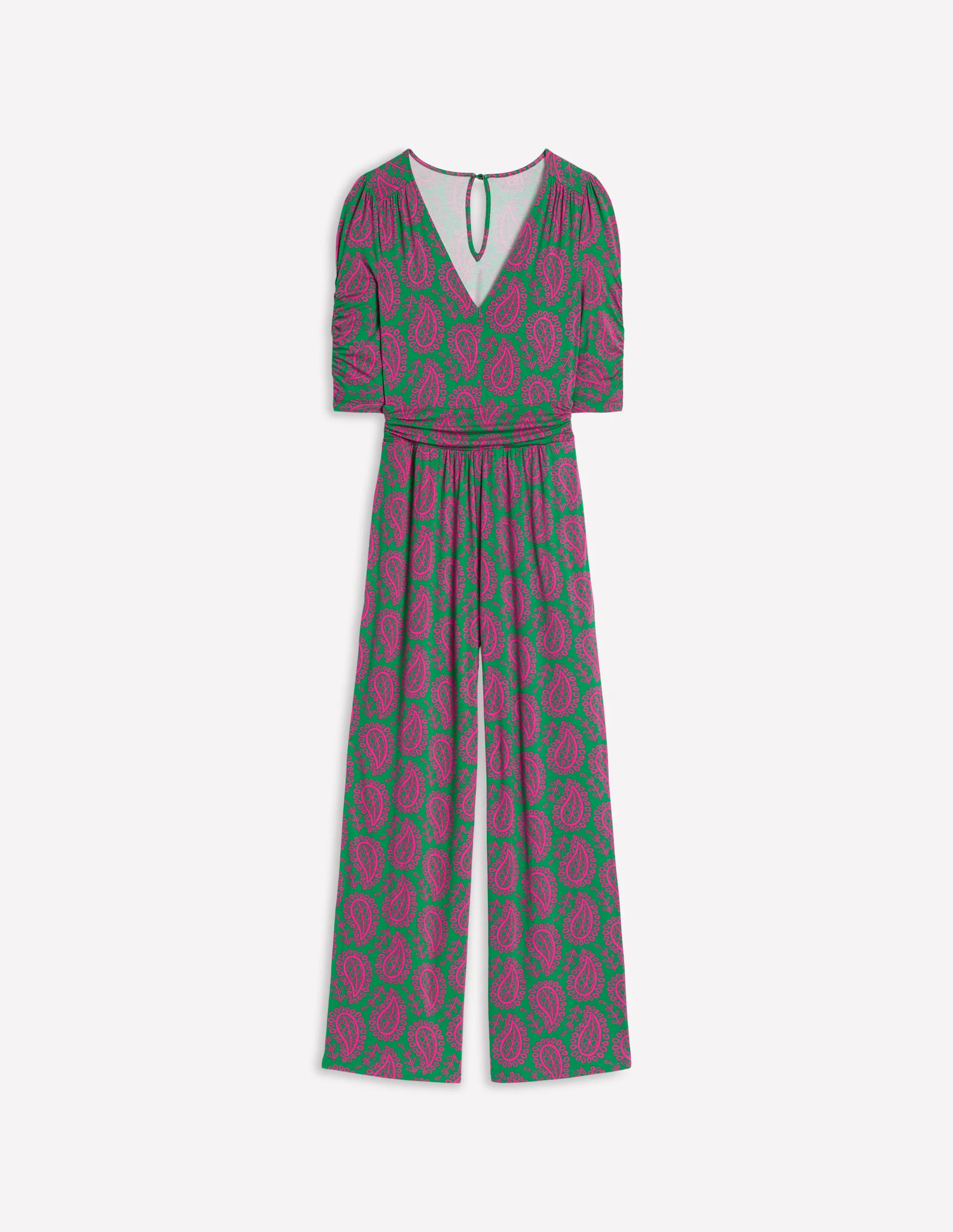 Ruched Waist Jumpsuit-Green, Paisley Heart - Image 4