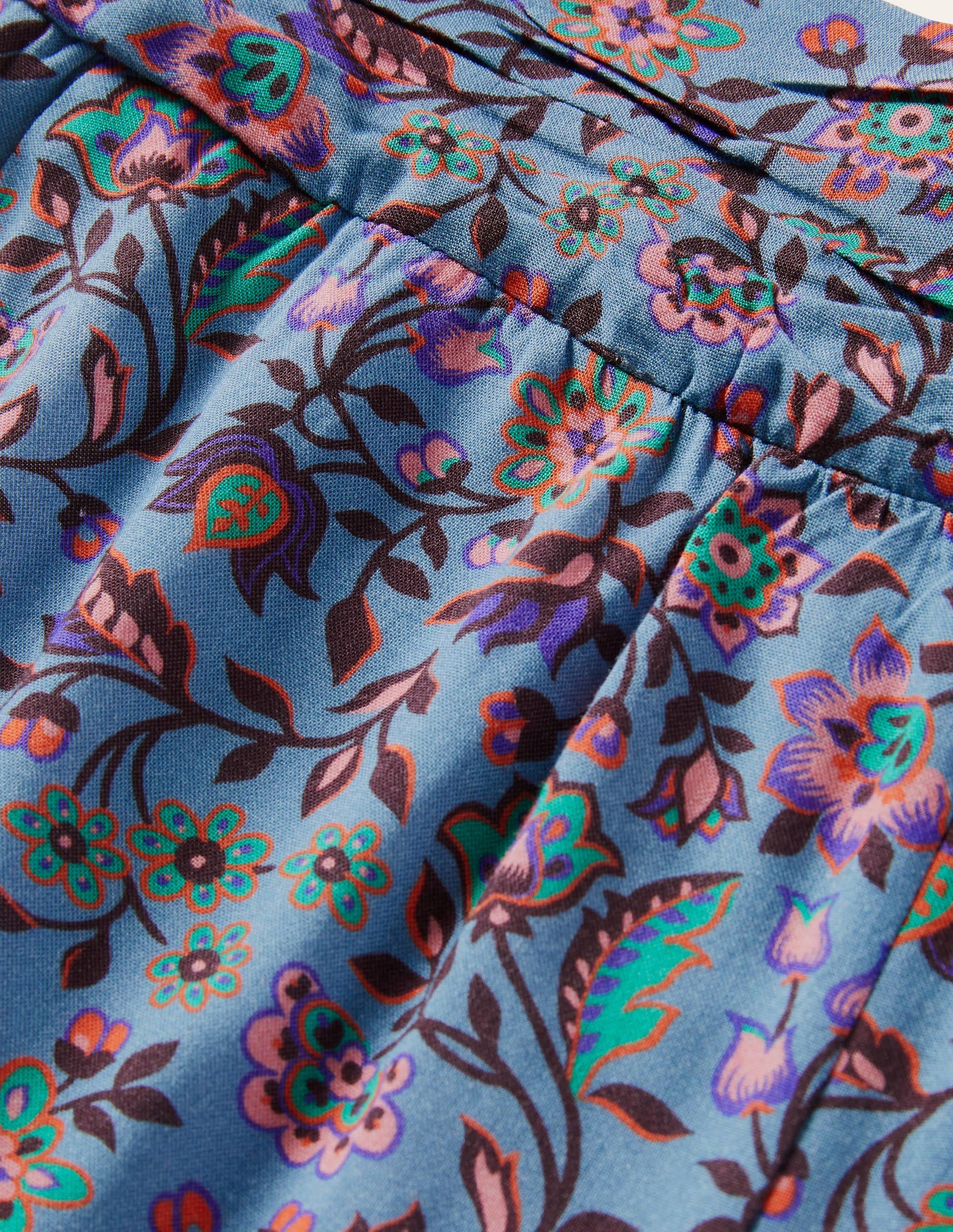 Ruched Waistband Shorts-Dusty Blue, Oriental Meadow - Image 5