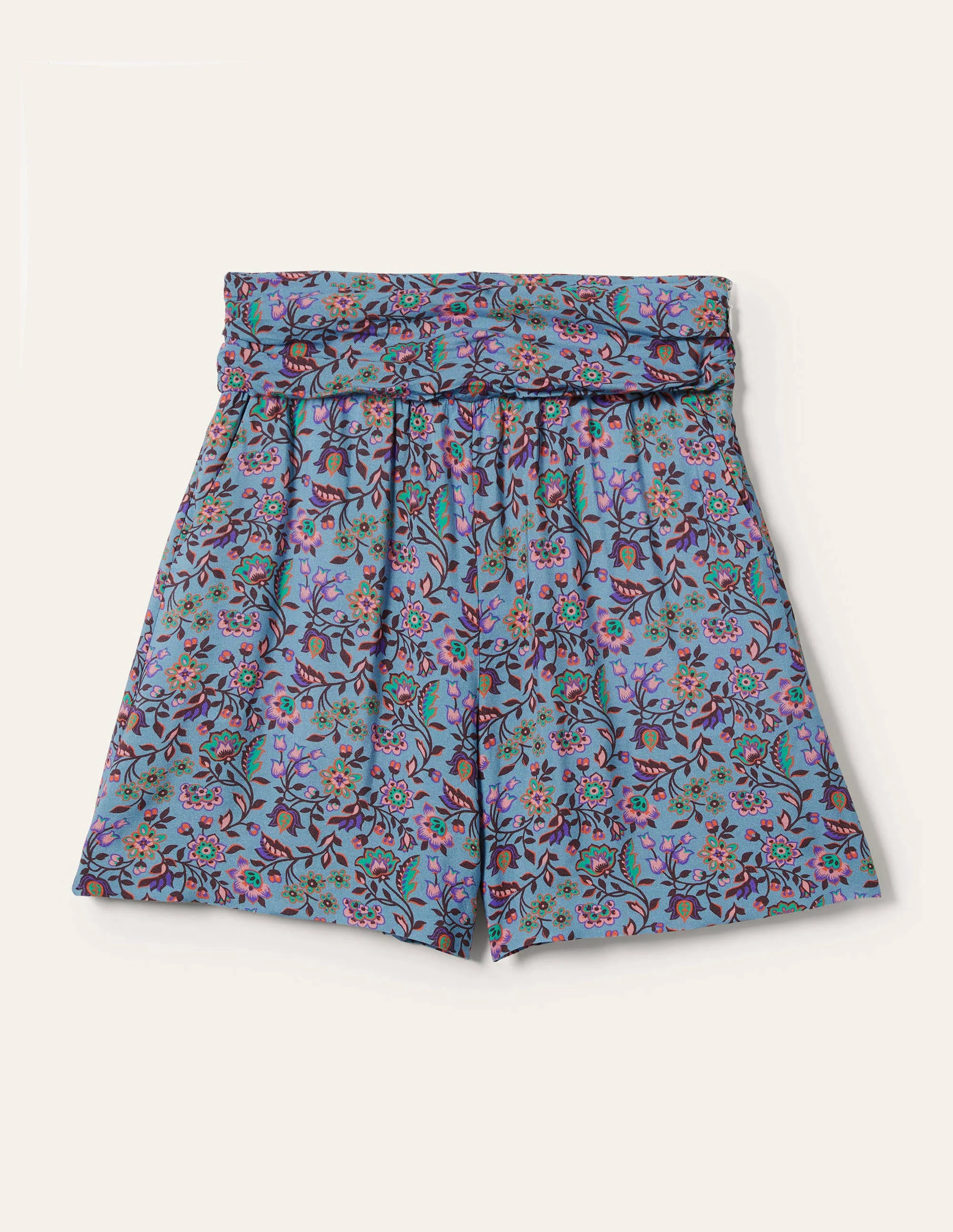 Ruched Waistband Shorts-Dusty Blue, Oriental Meadow - Image 6