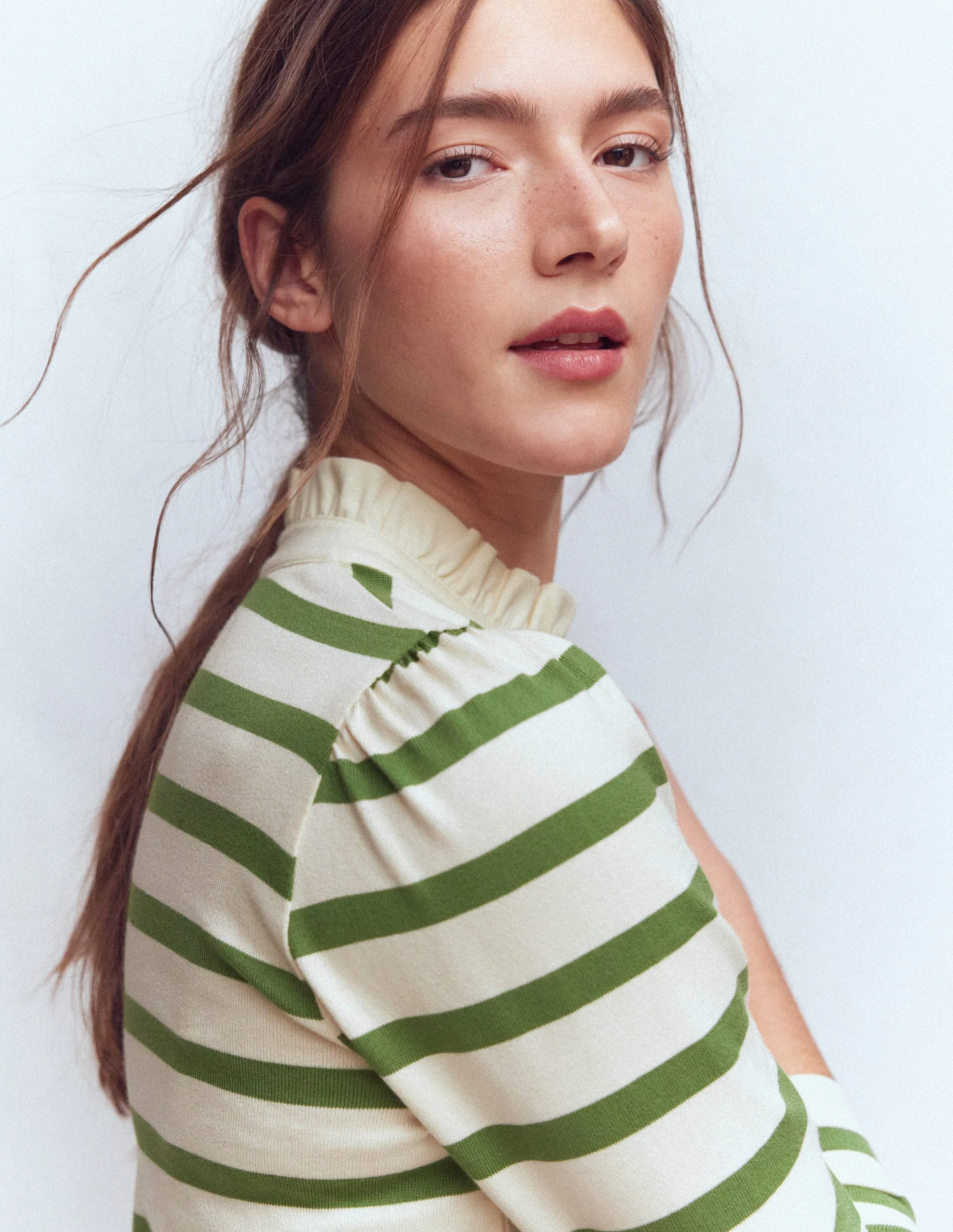 Ruffle Collar Mariner-Ivory and Safari Green Stripe - Image 2