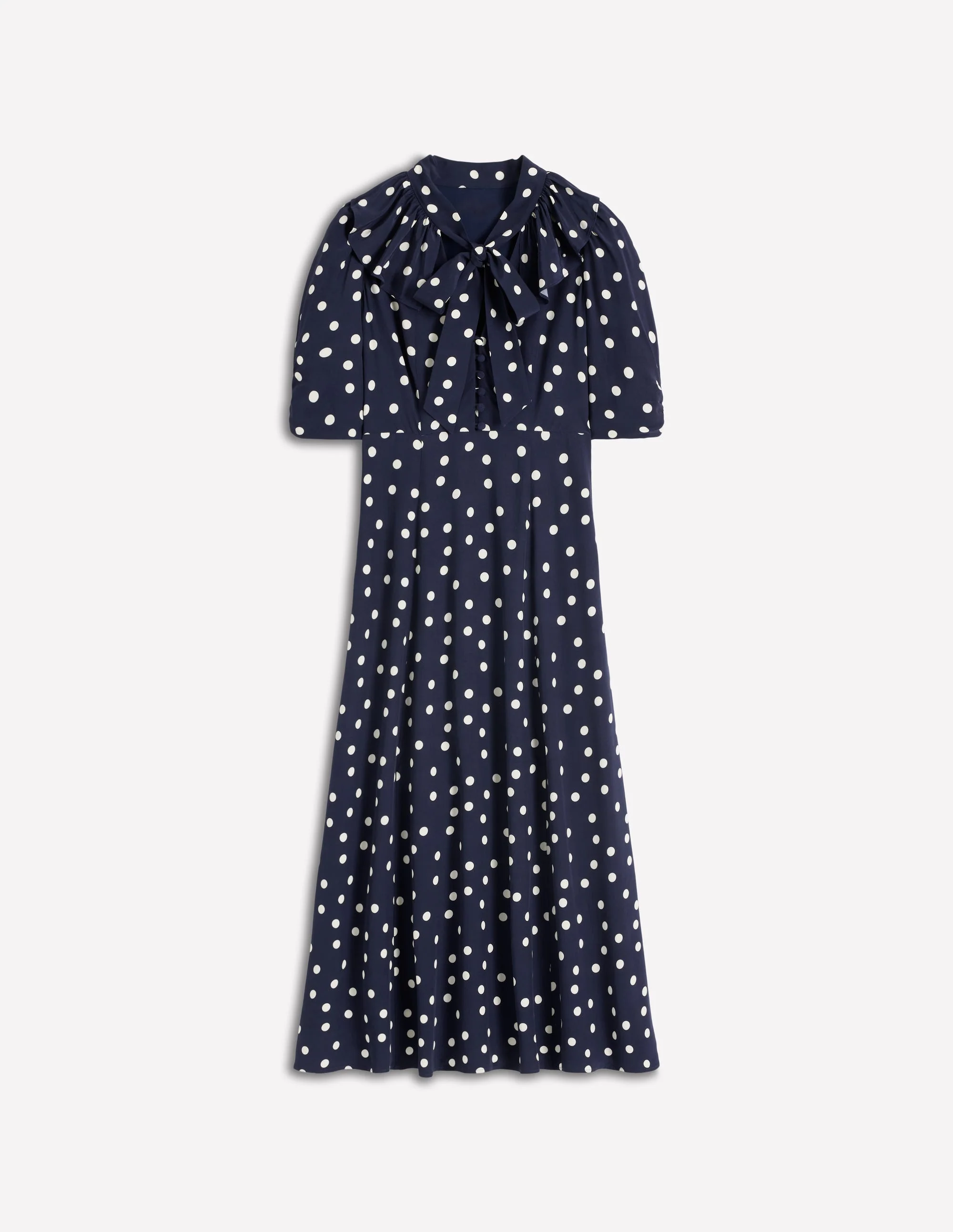 Ruffle Collar Midi Dress-French Navy Painted Spaced Dot - Image 4