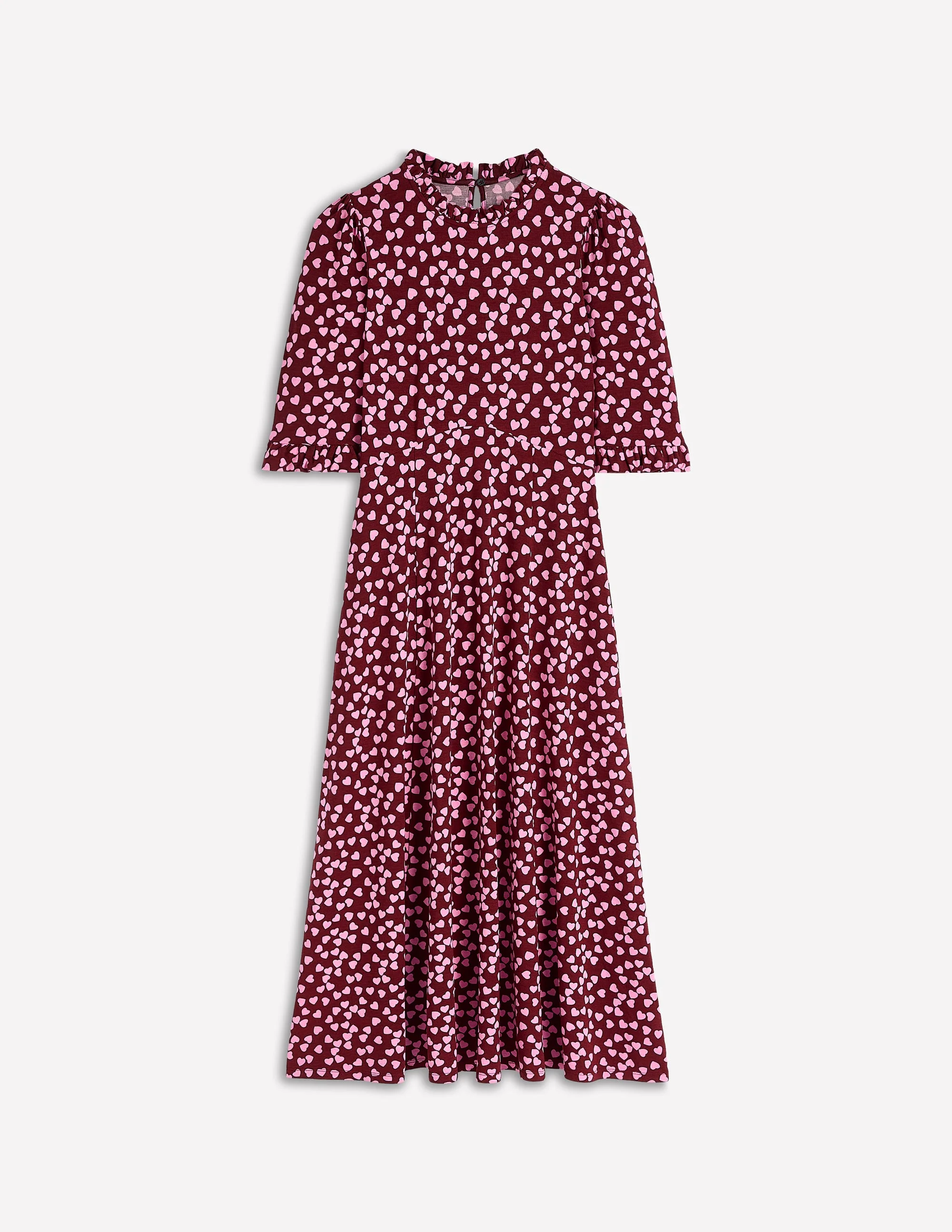 Ruffle Seamed Midi Dress-Chestnut, Heart Cascade - Image 4