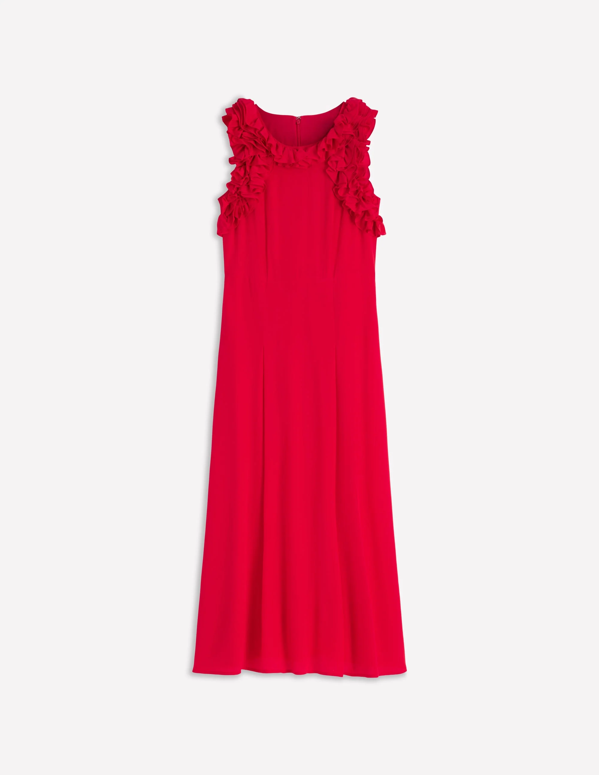 Ruffle Silk Midi Dress-Red - Image 2
