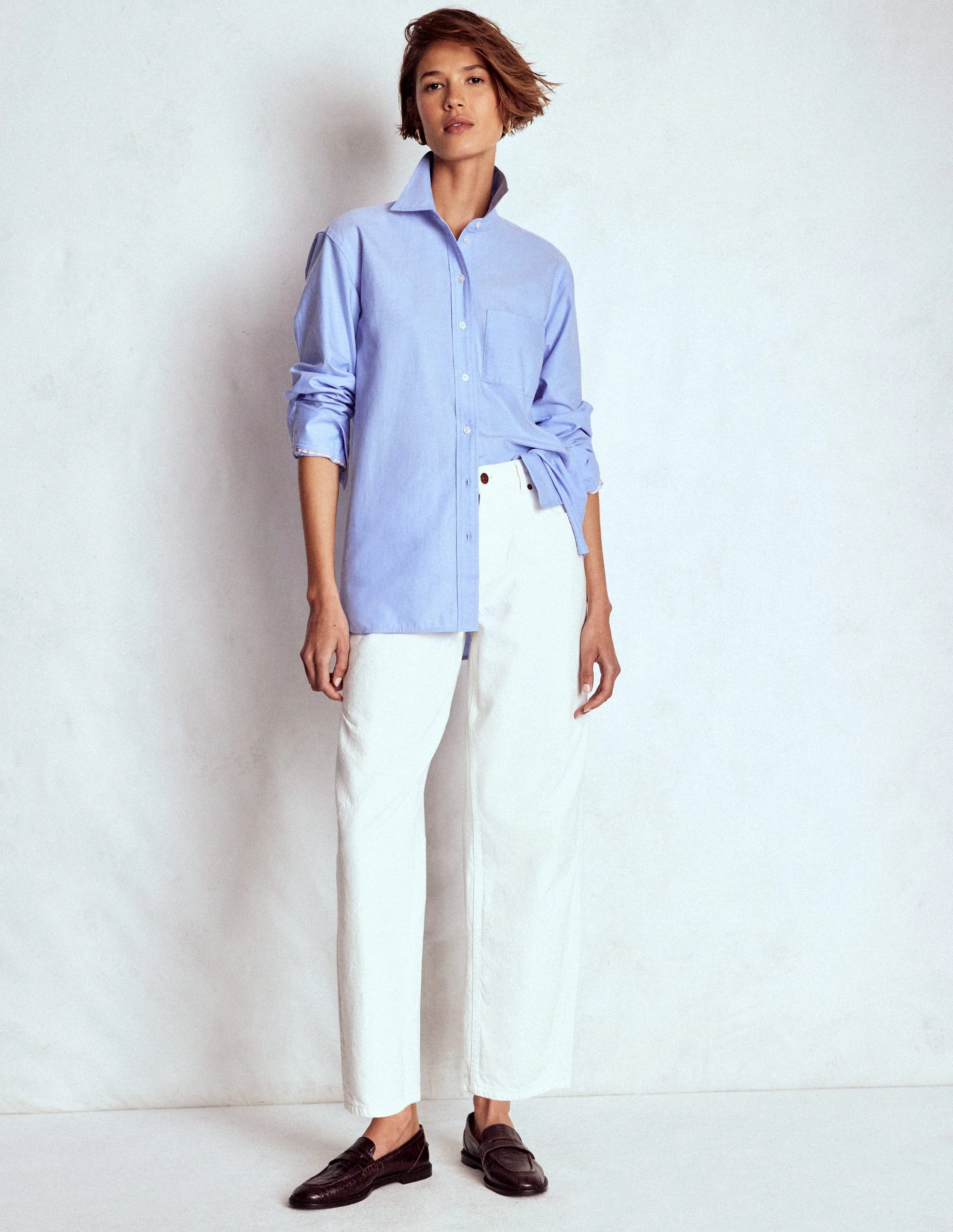 Sadie Relaxed Cotton Shirt-Blue Oxford - Image 5