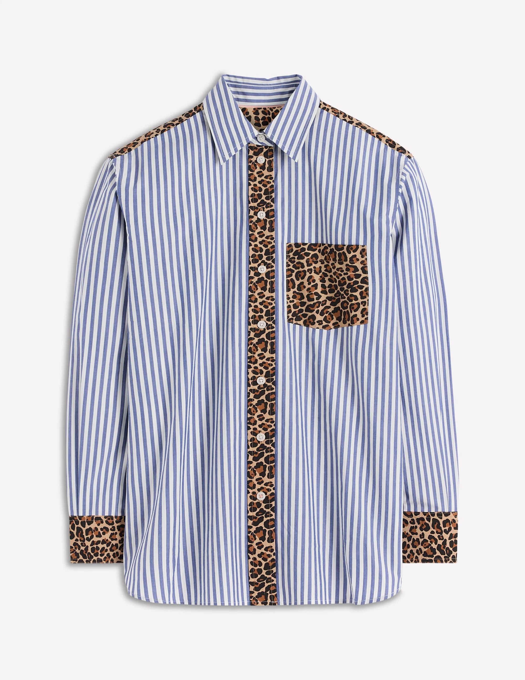 Sadie Relaxed Cotton Shirt-Blue Stripe, Cheetah Pop Hotch - Image 5