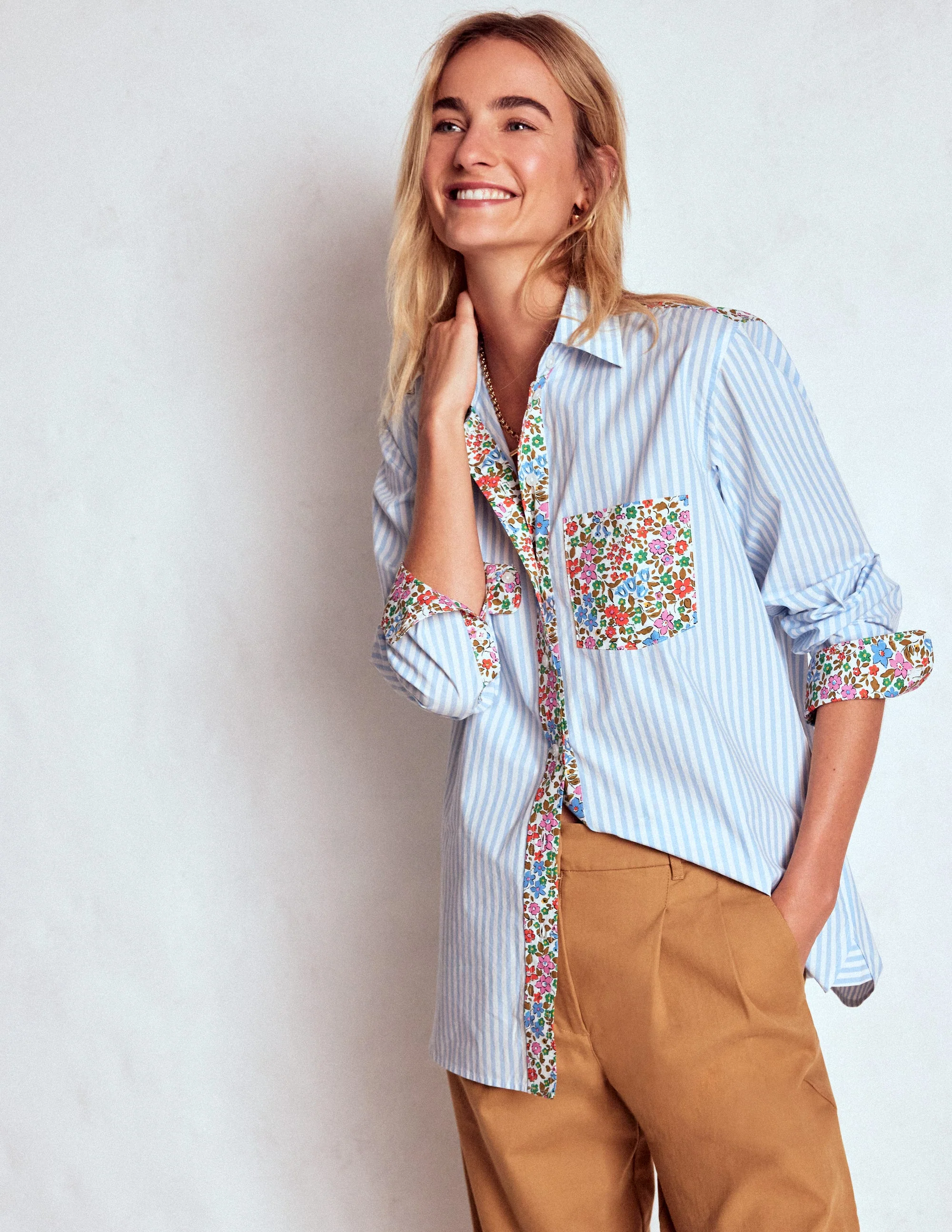 Sadie Relaxed Cotton Shirt-Blue Stripe, Flowerbed Hotch - Image 5