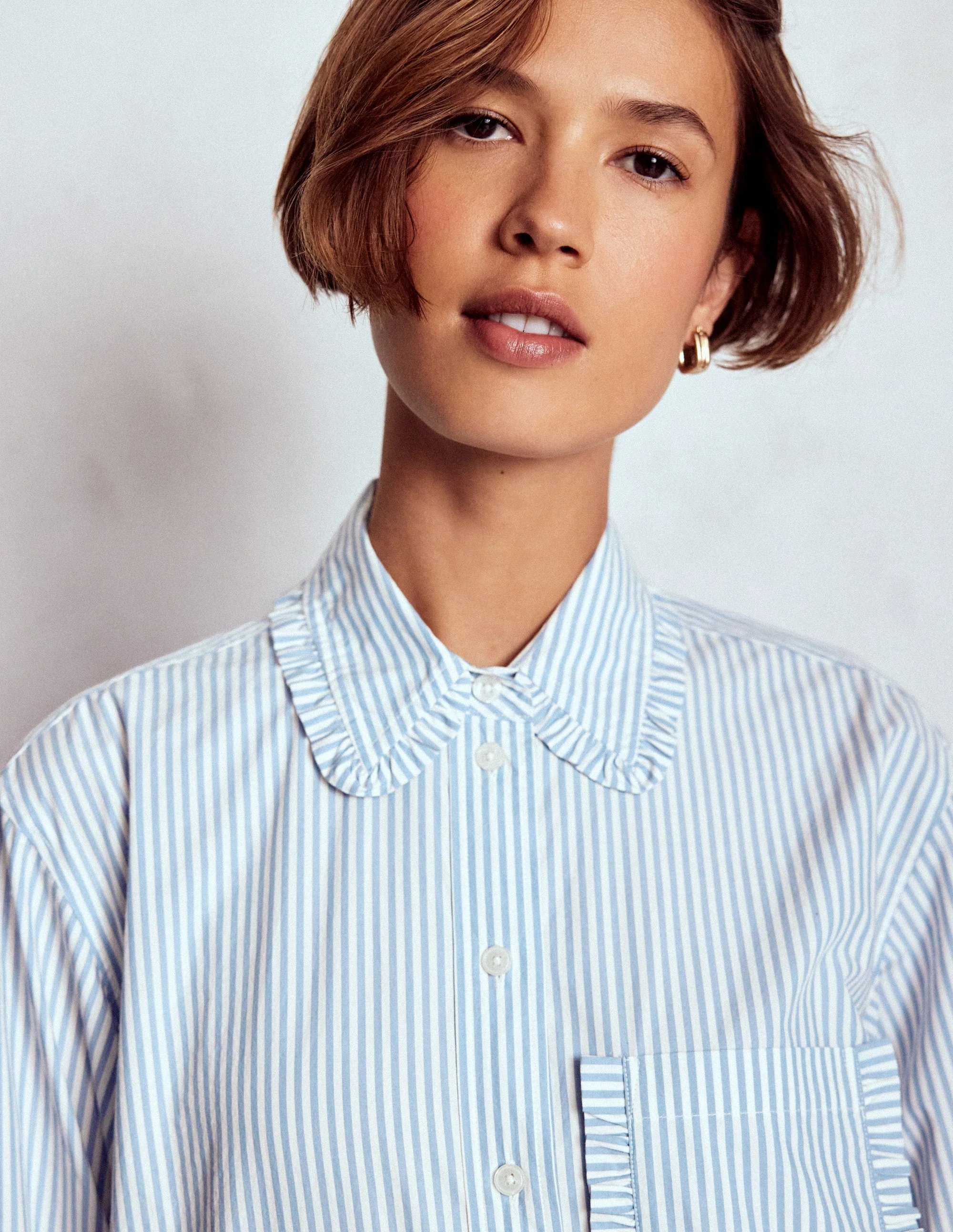 Sadie Relaxed Cotton Shirt-Faded Denim and Ivory Stripe - Image 2