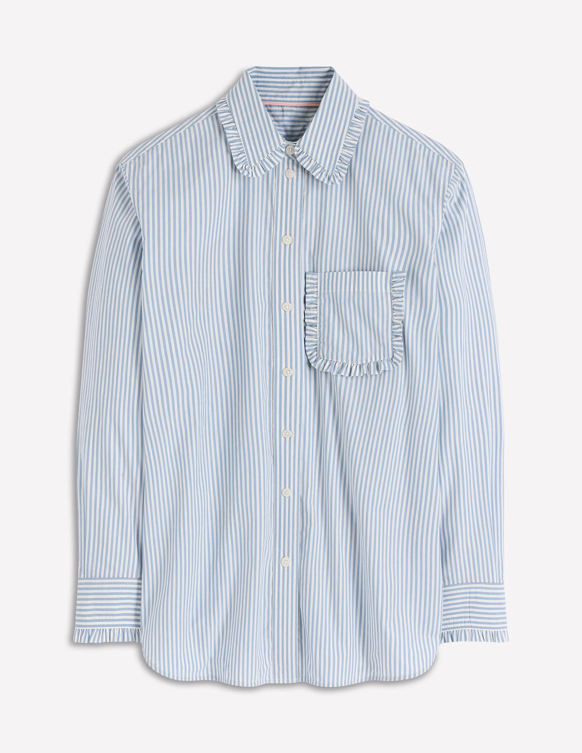 Sadie Relaxed Cotton Shirt-Faded Denim and Ivory Stripe - Image 7