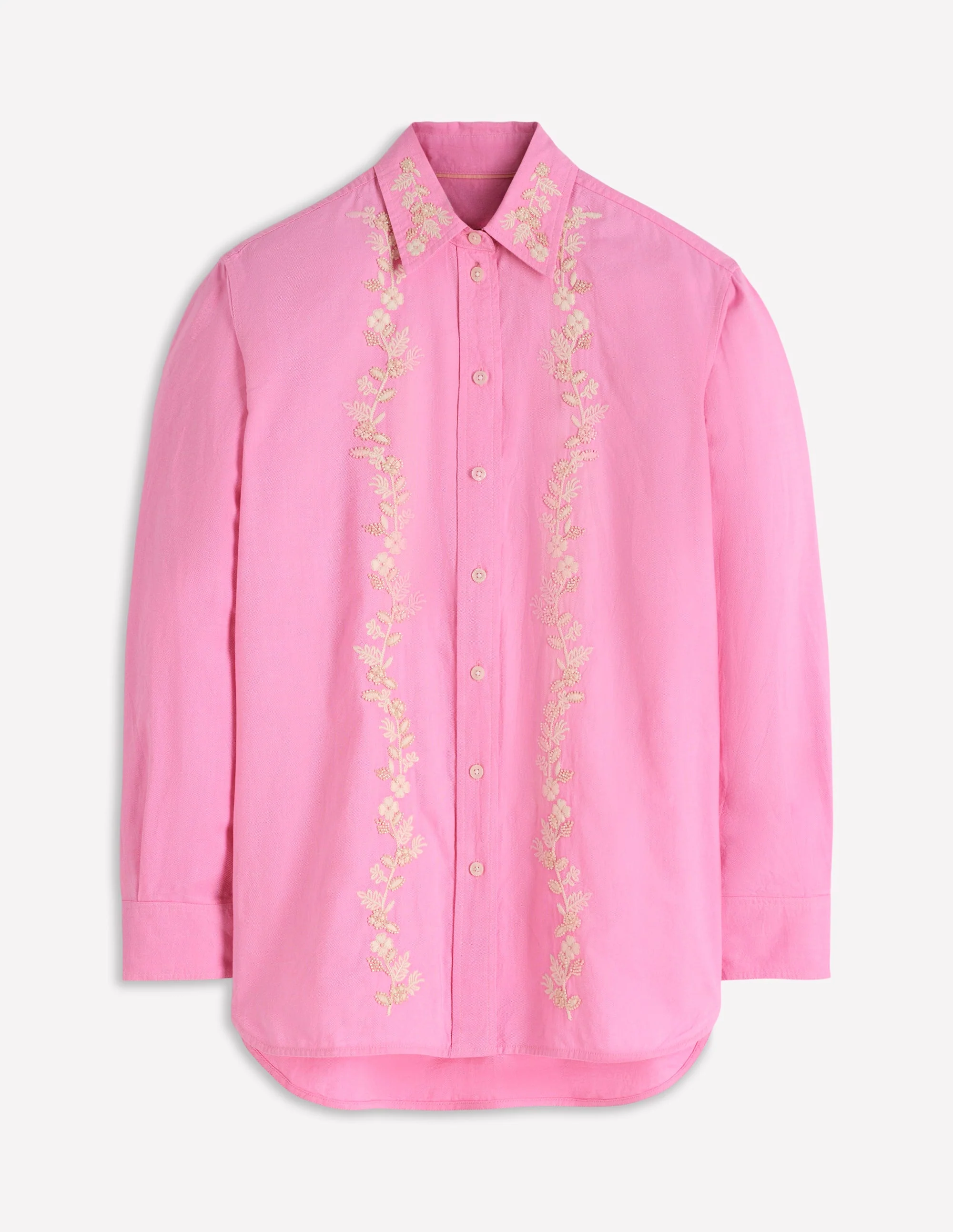 Sadie Relaxed Cotton Shirt-Pink Floral Beaded Oxford - Image 5