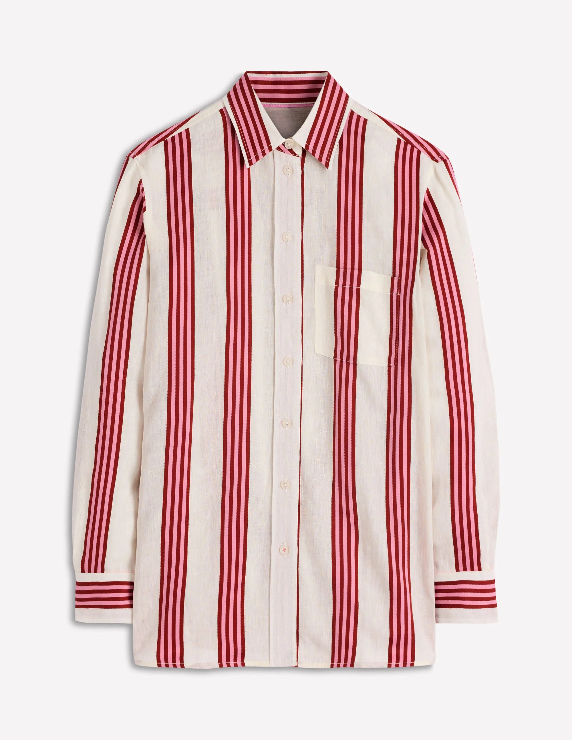 Sadie Relaxed Linen Shirt-Ivory, Red/Pink Stripe - Image 7