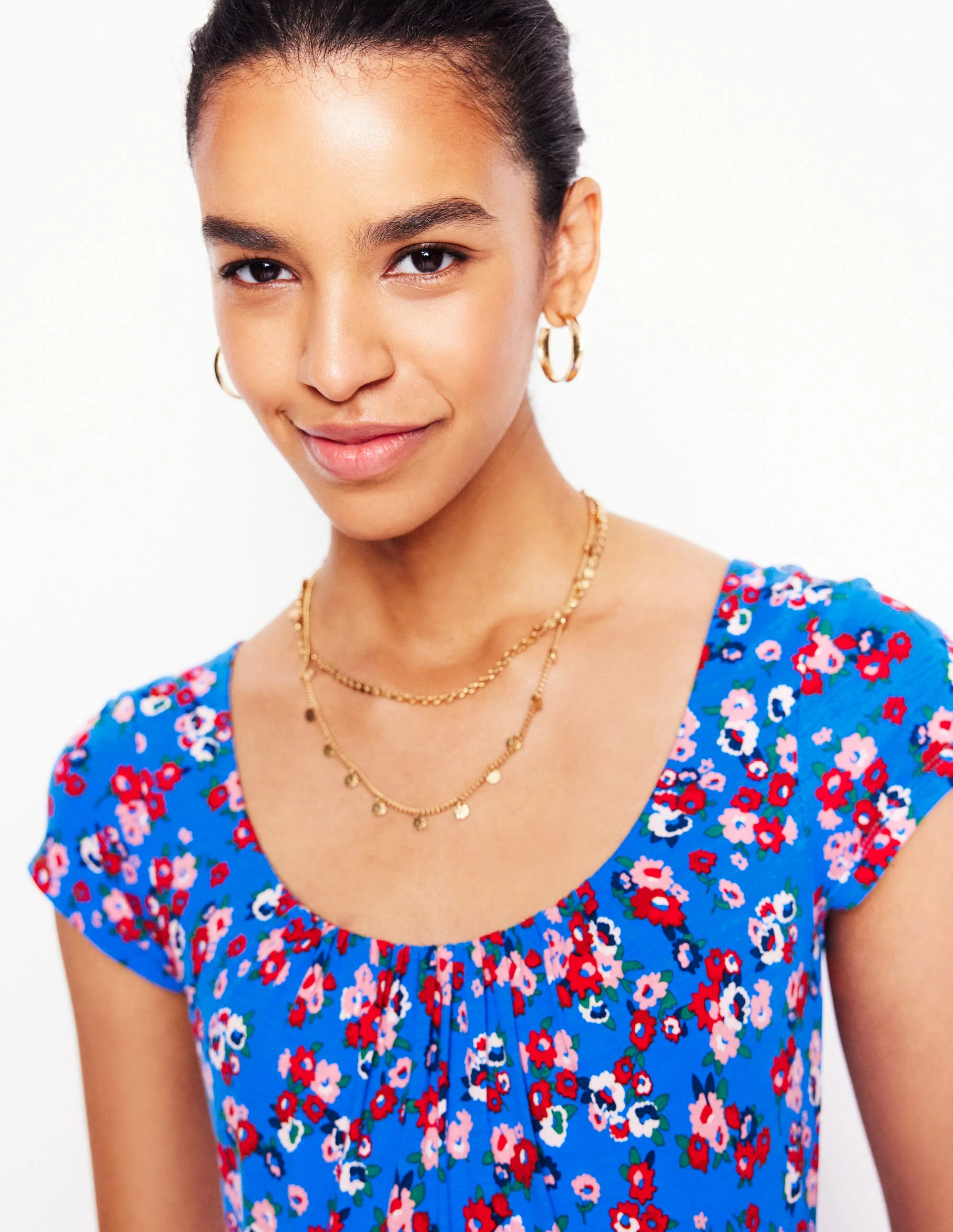 Samantha Scoop Jersey Dress-Cerulean Blue, Painterly Posy - Image 3
