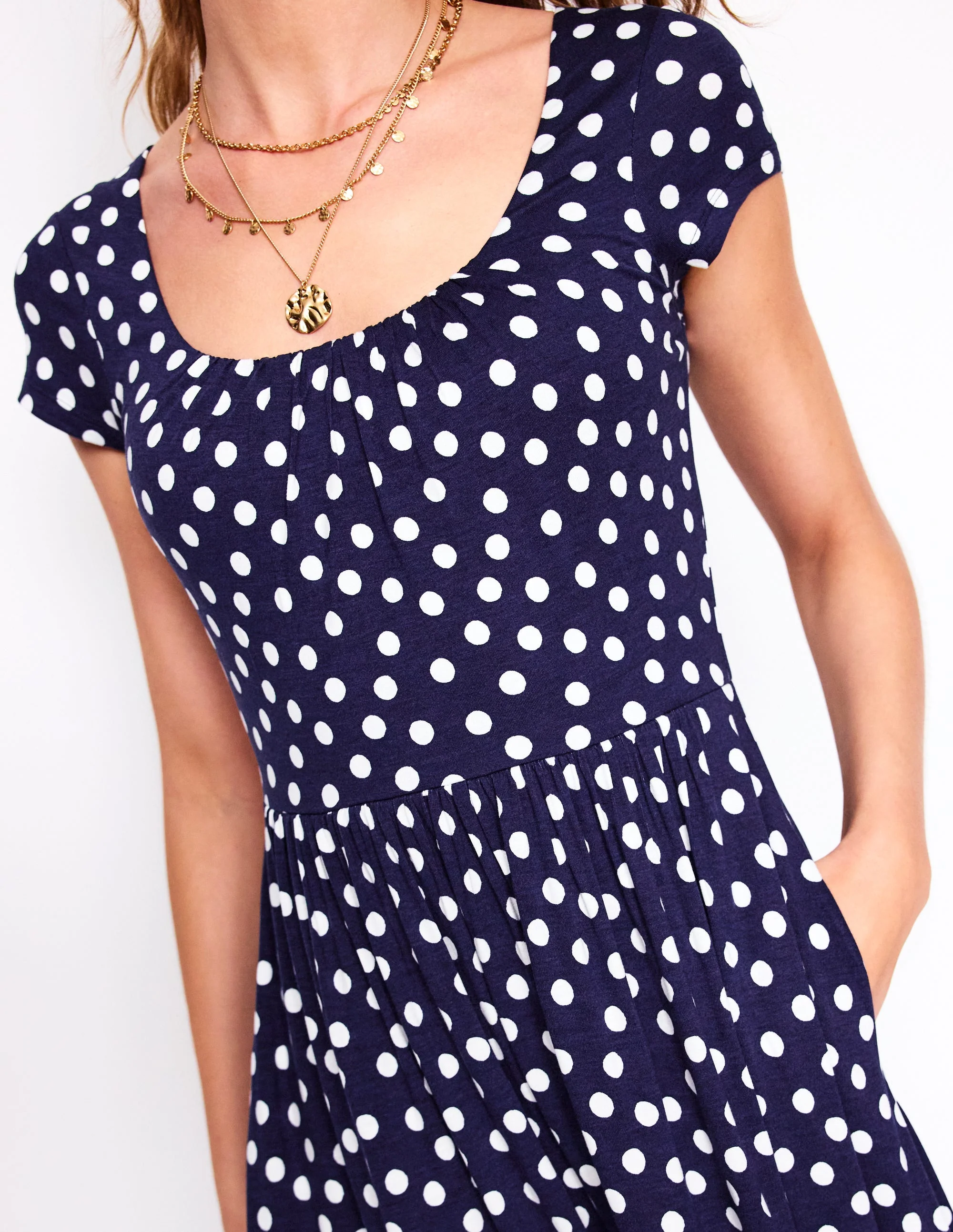 Samantha Scoop Jersey Dress-French Navy, Painted Dot - Image 2