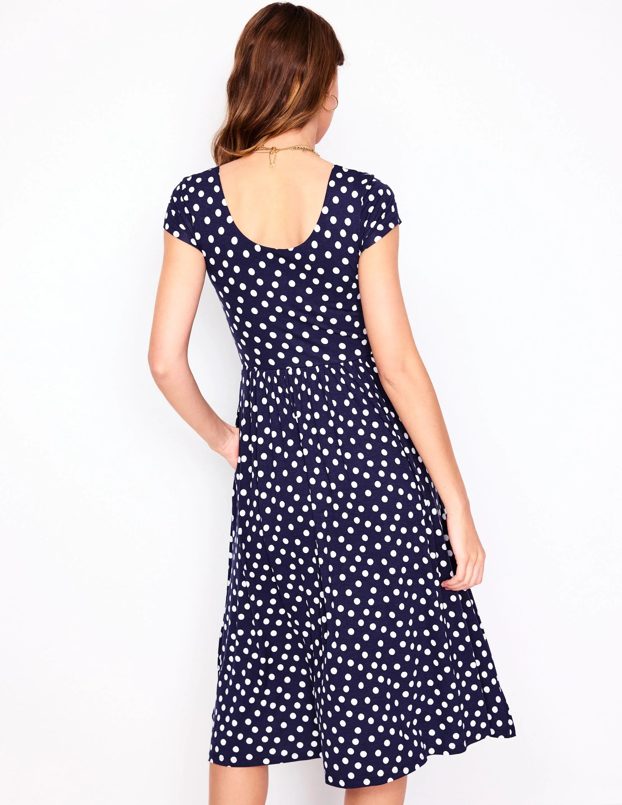 Samantha Scoop Jersey Dress-French Navy, Painted Dot - Image 3