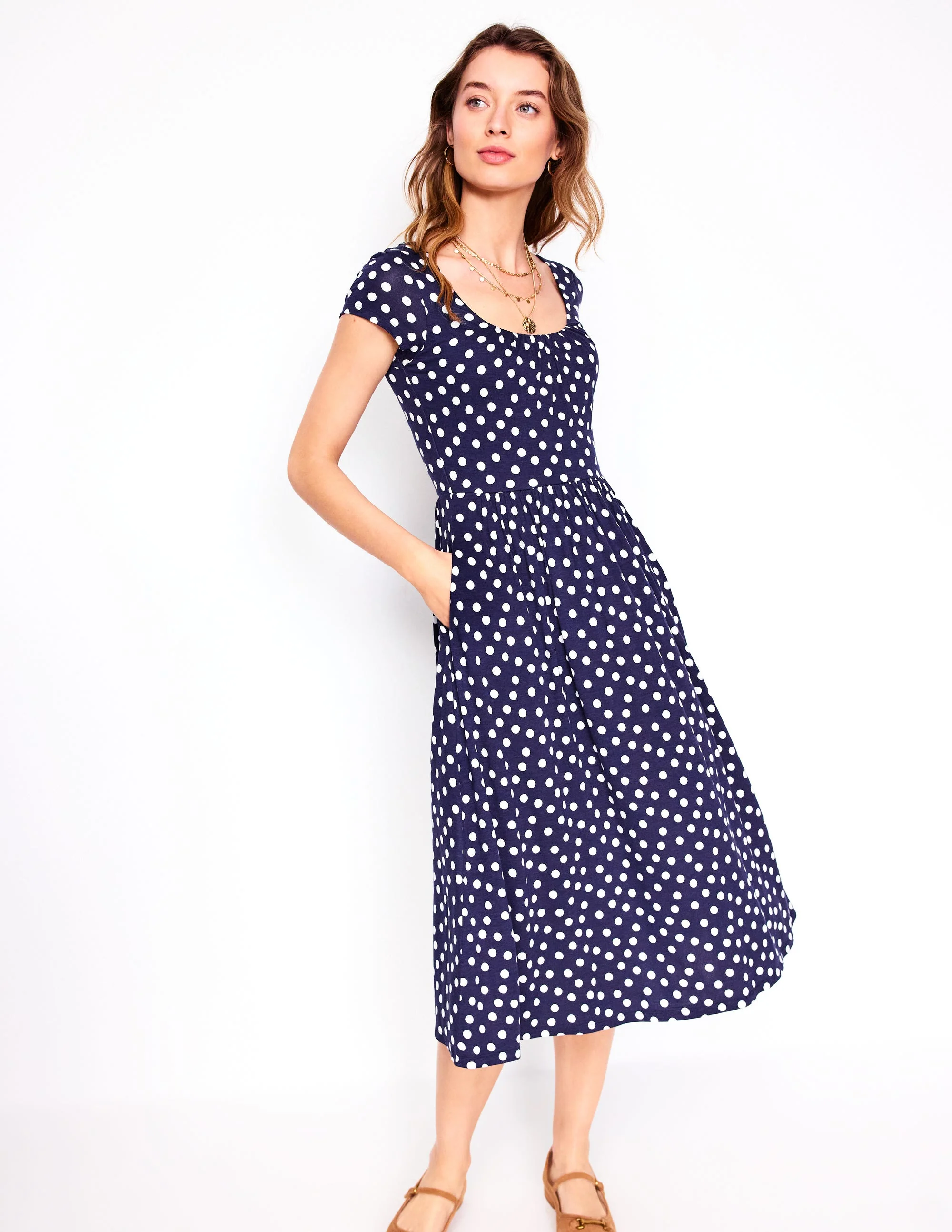 Samantha Scoop Jersey Dress-French Navy, Painted Dot - Image 4