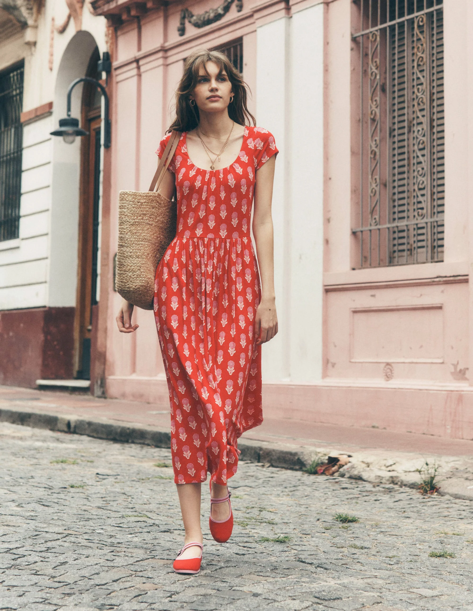 Samantha Scoop Jersey Dress-Poppy Red, Dahlia Sprig - Image 5