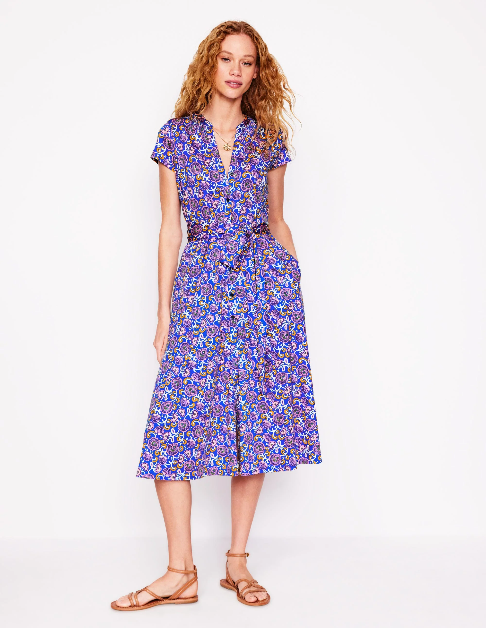 Sara Jersey Shirt Dress-Gallery Blue, Garden Vine