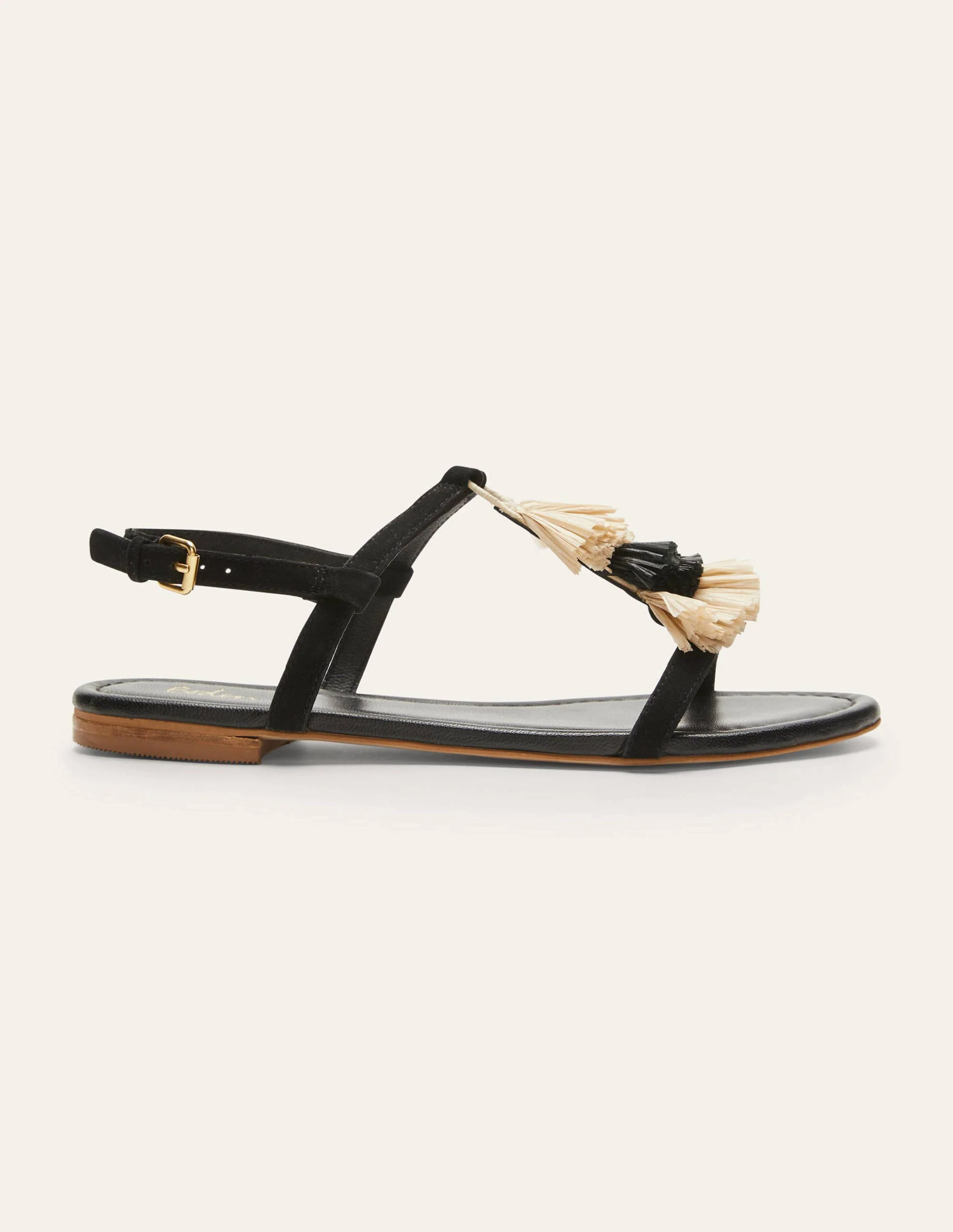 Sarah Fringe Flat Sandals-Black - Image 2