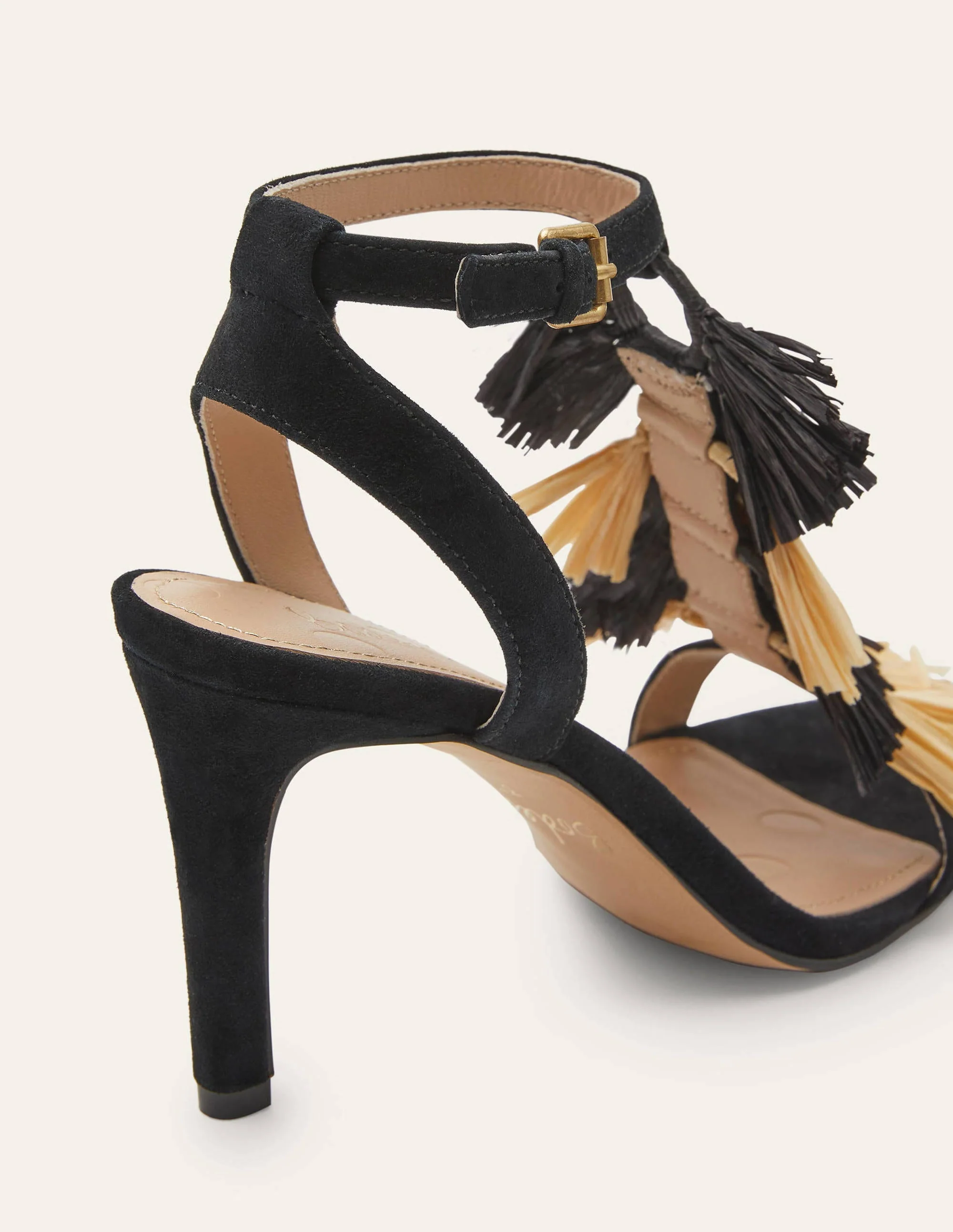 Sarah Fringe Heeled Sandals-Black - Image 2