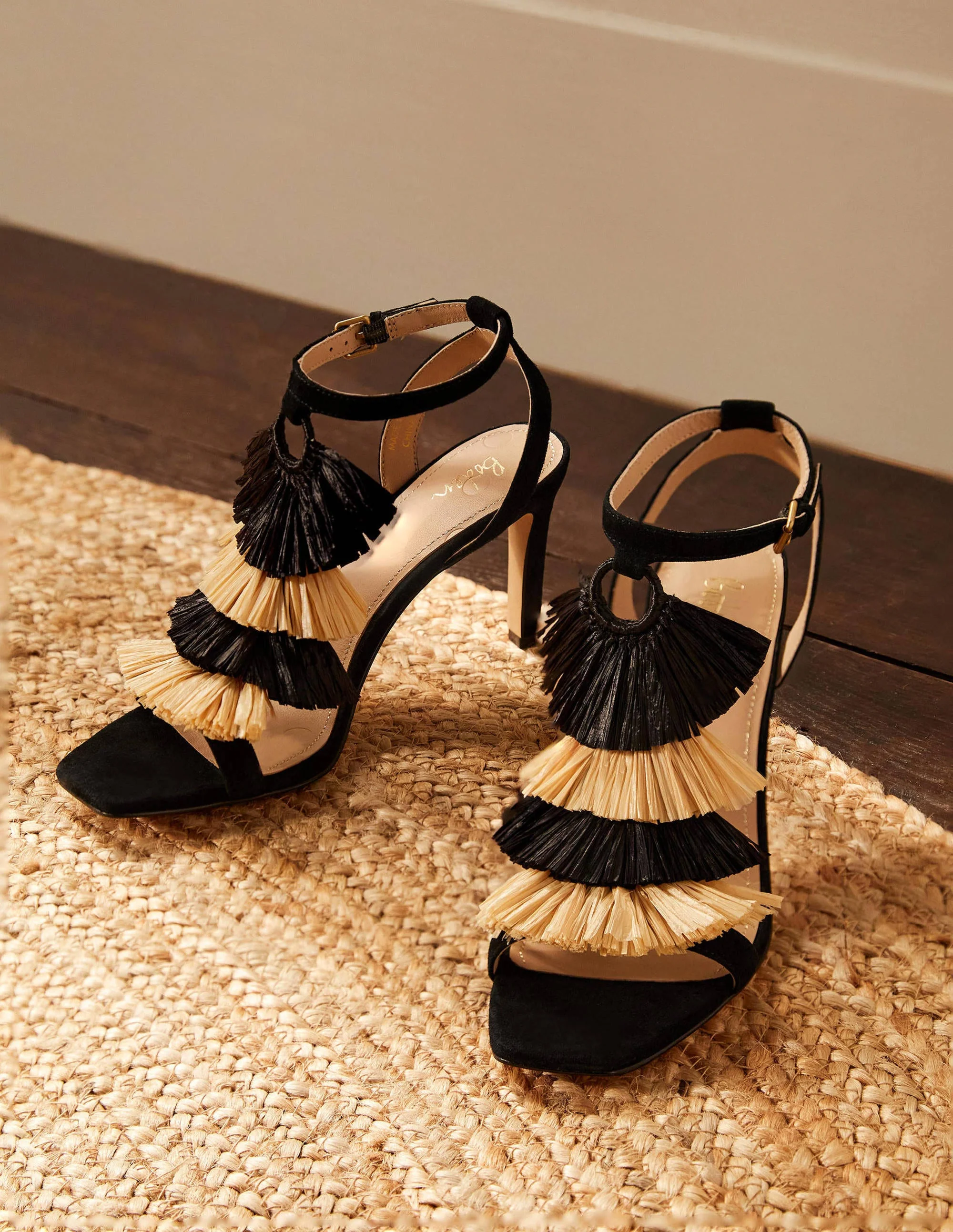 Sarah Fringe Heeled Sandals-Black - Image 3