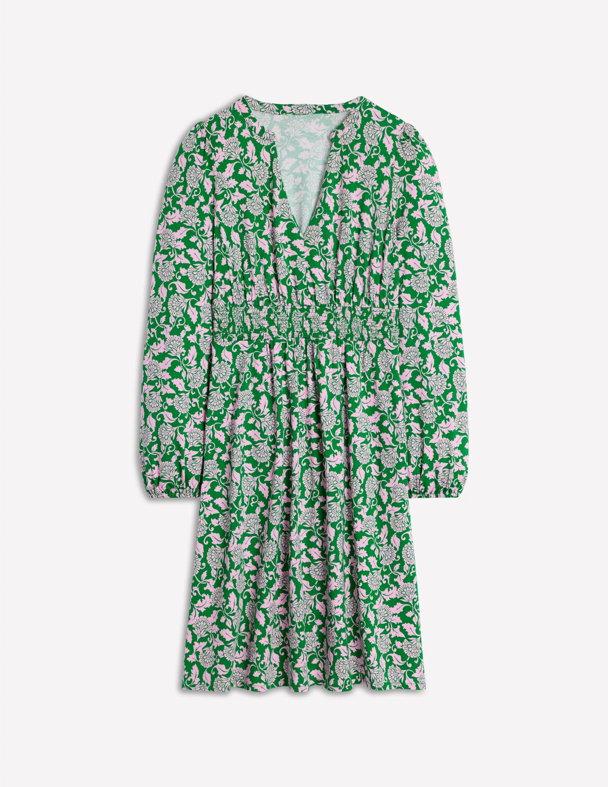 Sarah Short Jersey Dress-Rich Emerald, Ornate Vine - Image 6