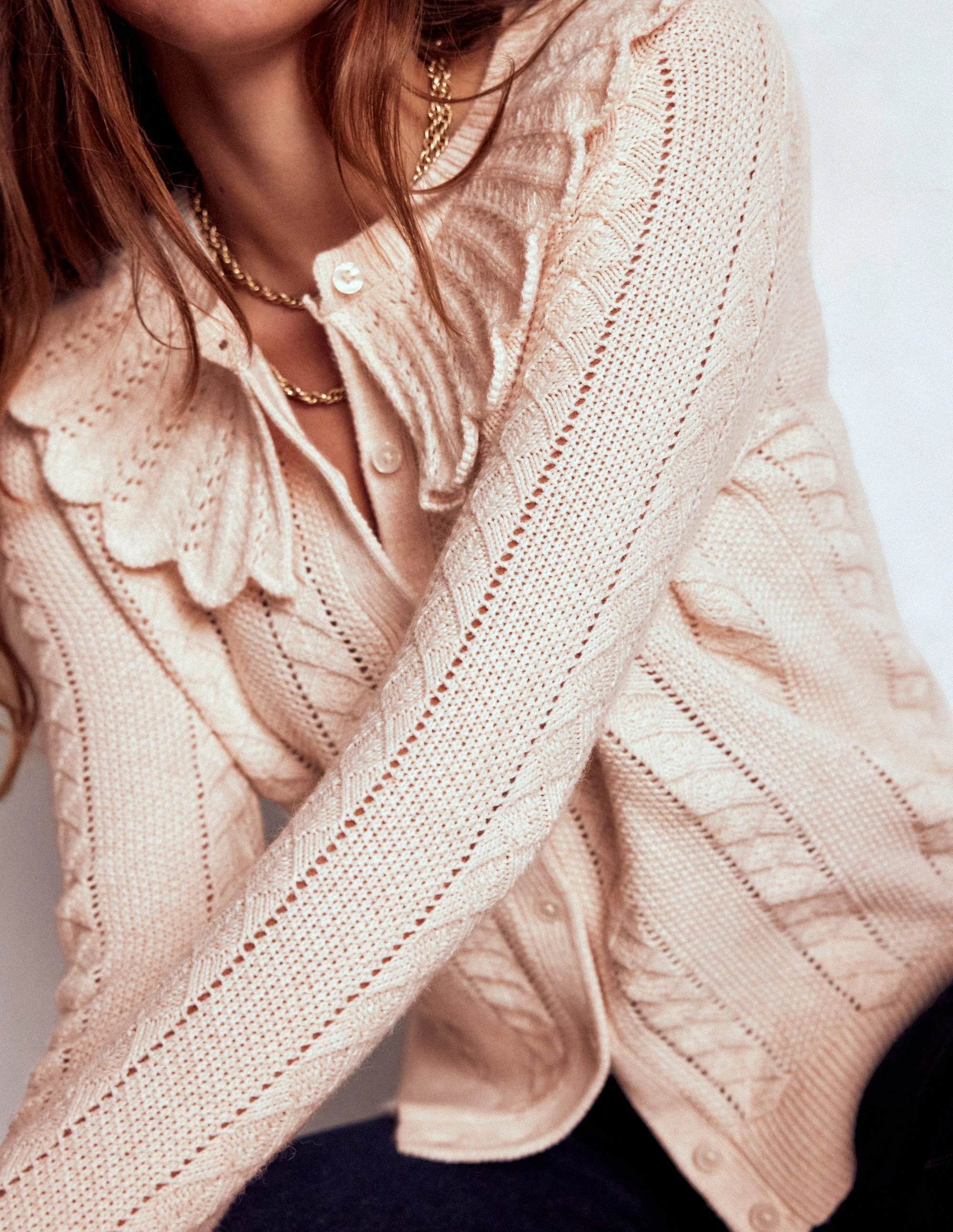 Scallop Collar Cardigan-Warm Ivory Melange - Image 2