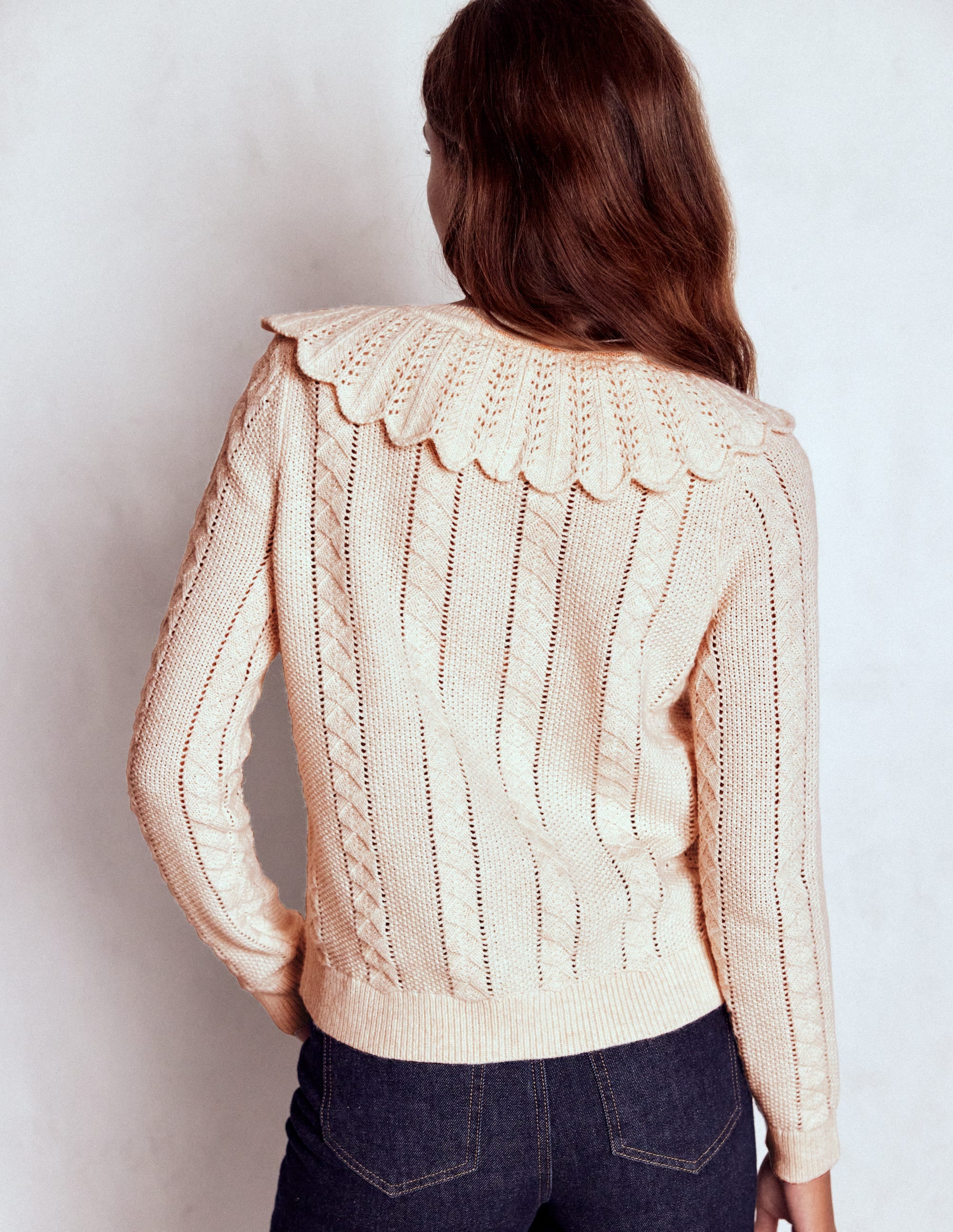 Scallop Collar Cardigan-Warm Ivory Melange - Image 3