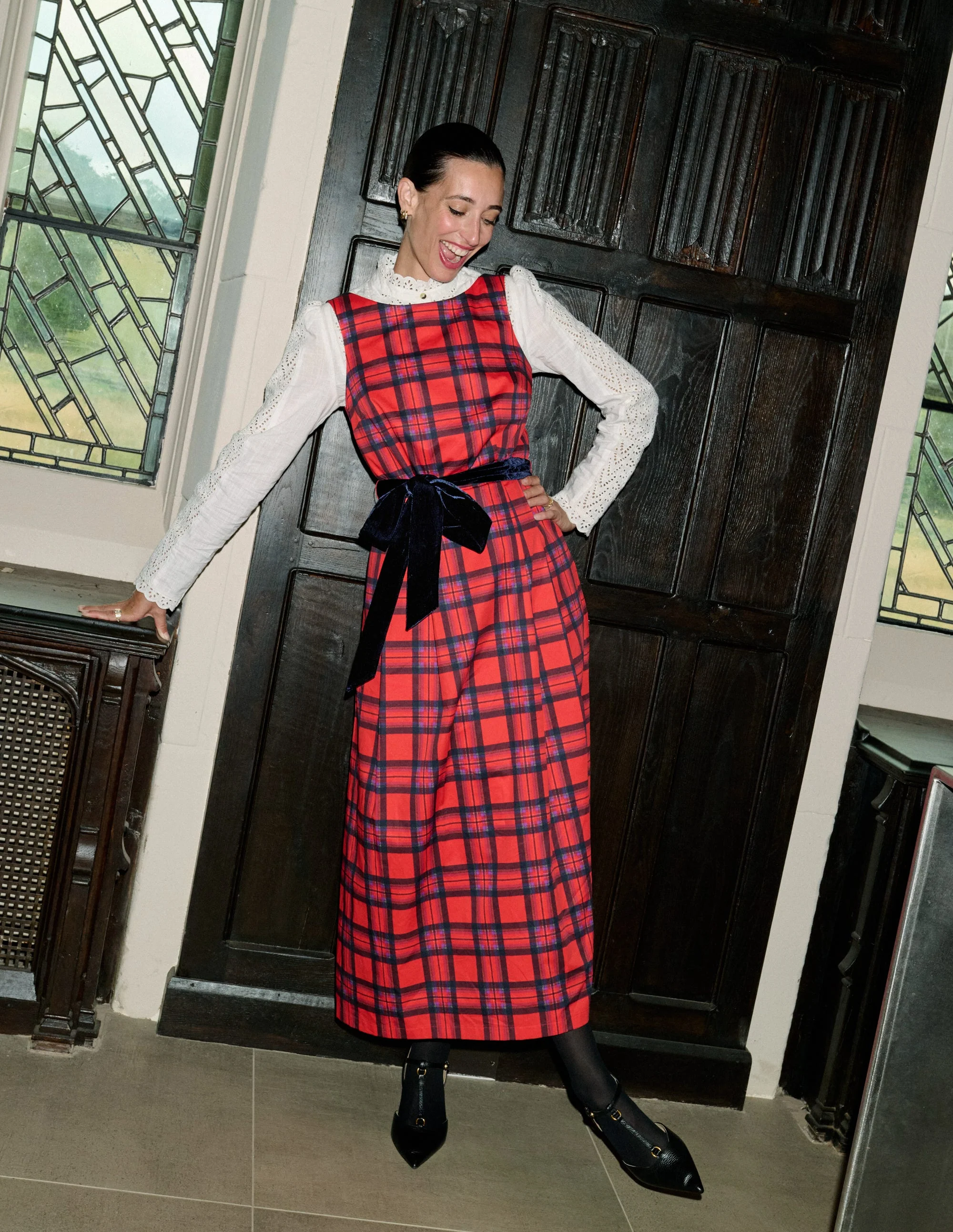 Scoop Back Check Dress-Red, Navy and Purple Check - Image 5