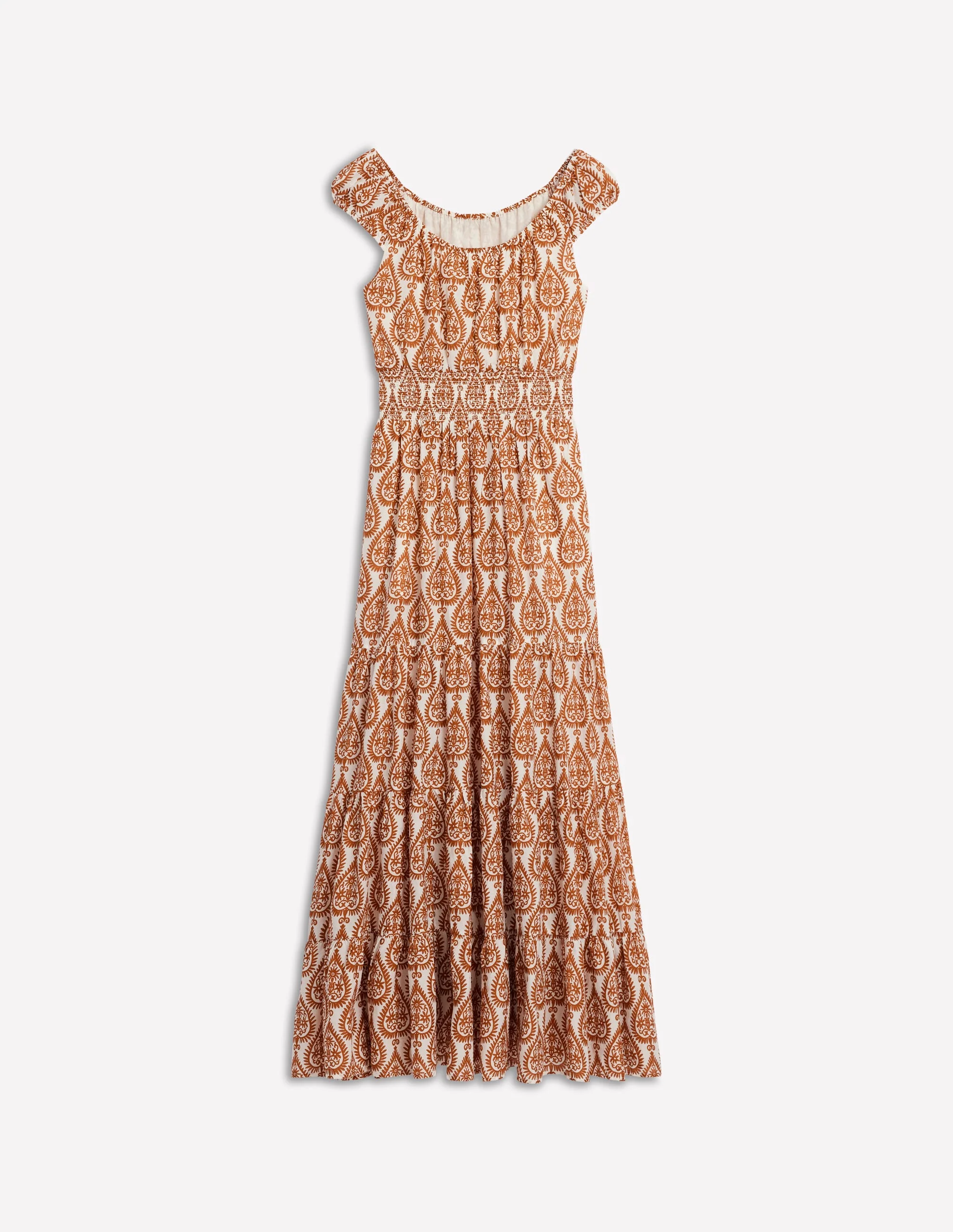 Scoop Cotton Tiered Dress-Cognac, Ornate Geo - Image 6
