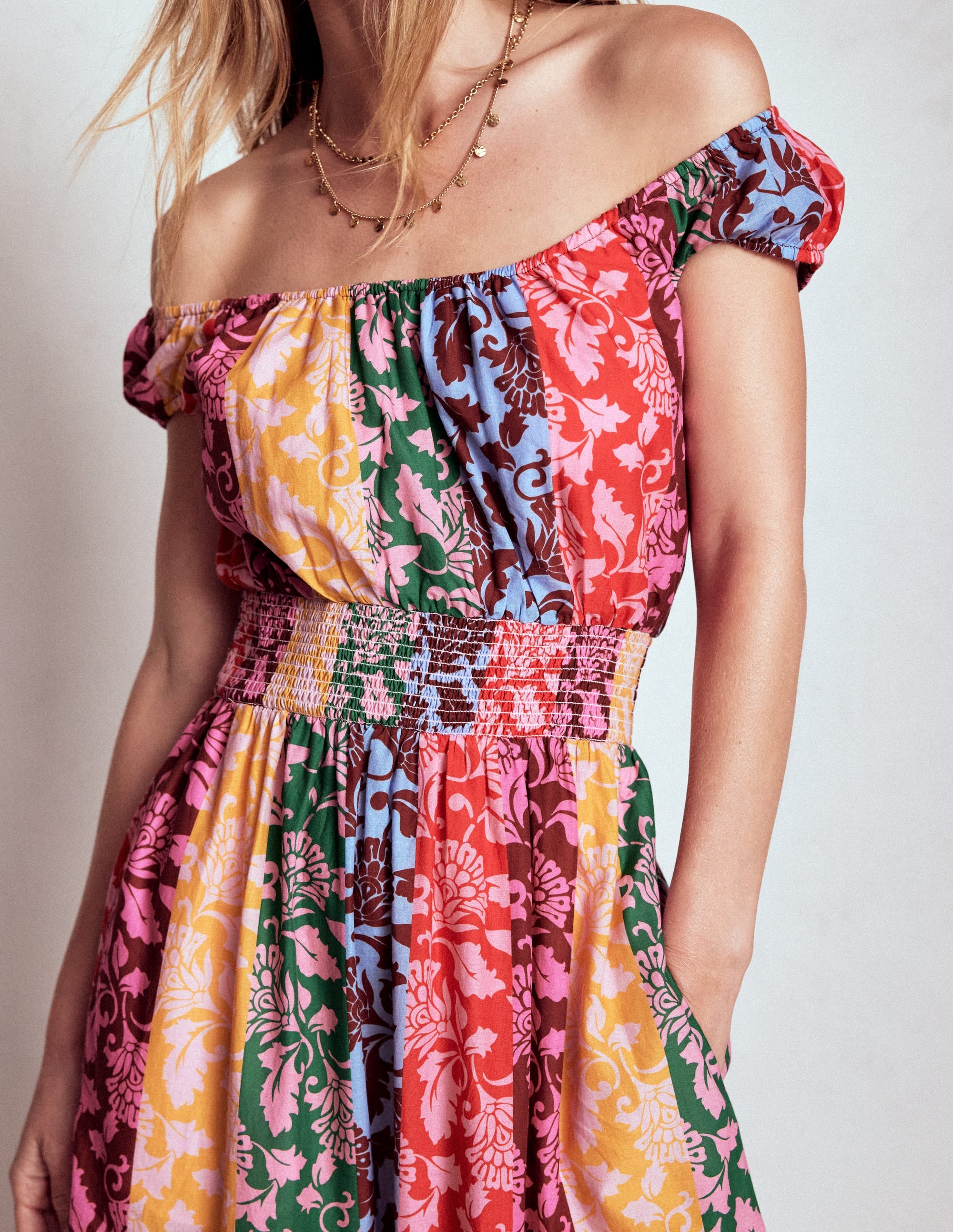 Scoop Cotton Tiered Dress-Multi, Ornate Vine - Image 2