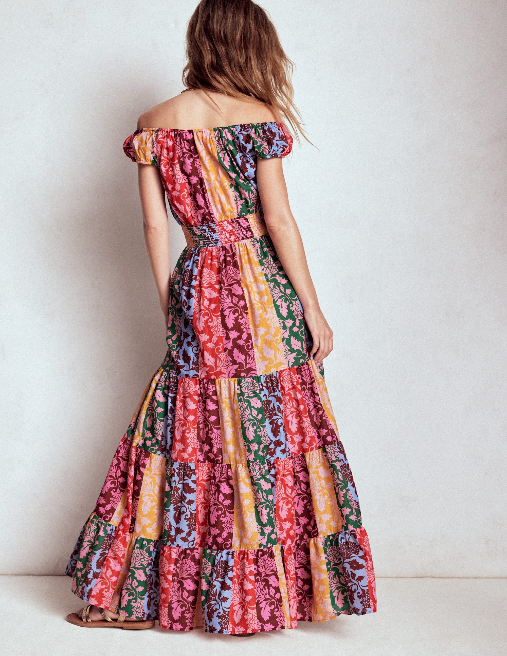 Scoop Cotton Tiered Dress-Multi, Ornate Vine - Image 3