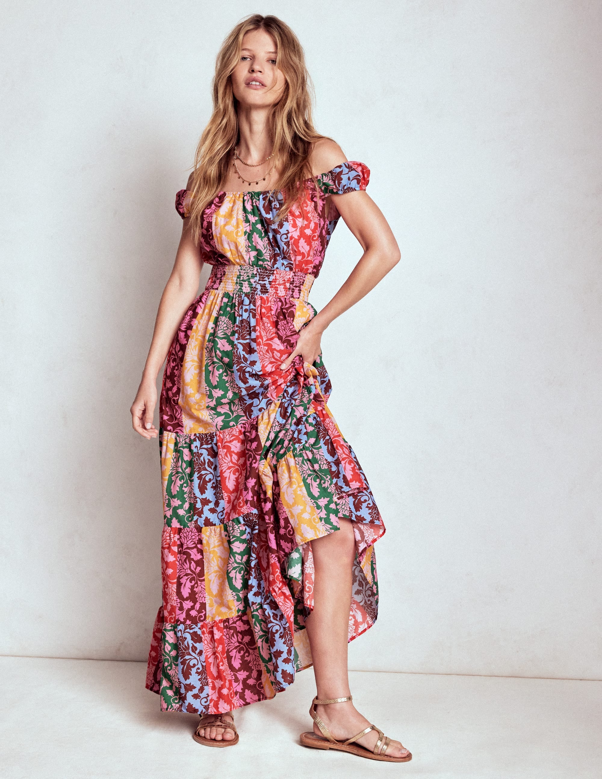 Scoop Cotton Tiered Dress-Multi, Ornate Vine - Image 4