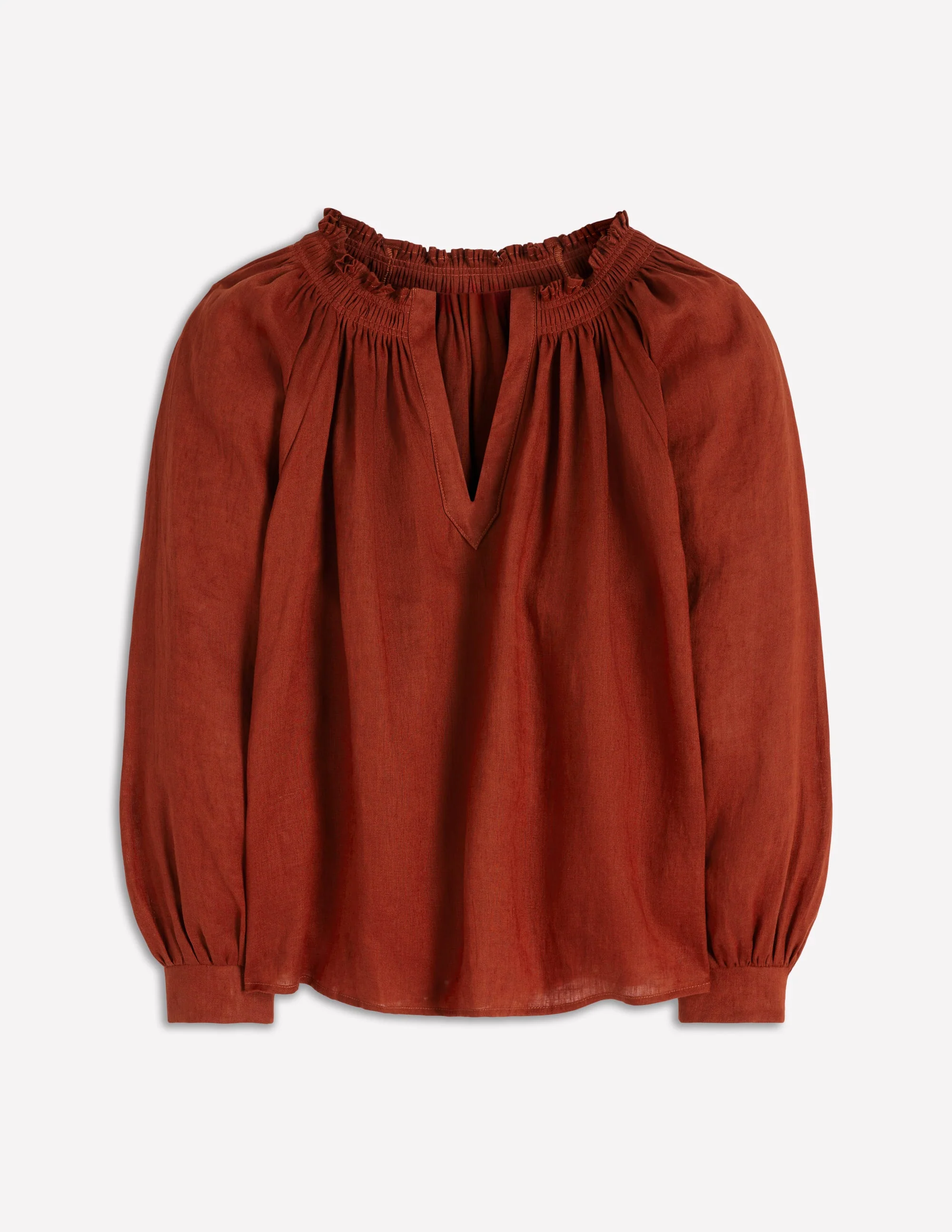 Serena Pleat Neck Linen Top-Burnt Henna - Image 5
