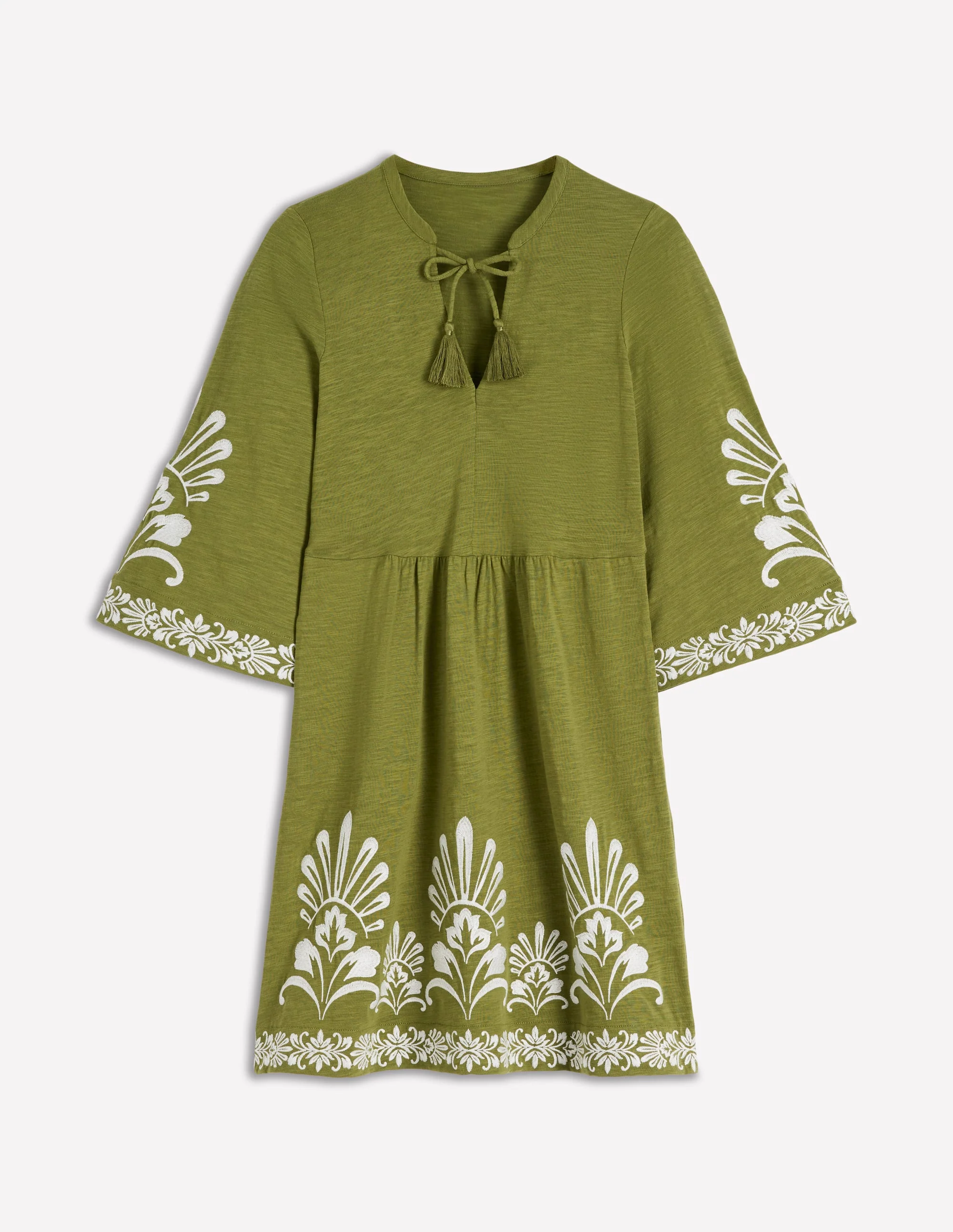 Short Kaftan Jersey Dress-Khaki Embroidered - Image 7