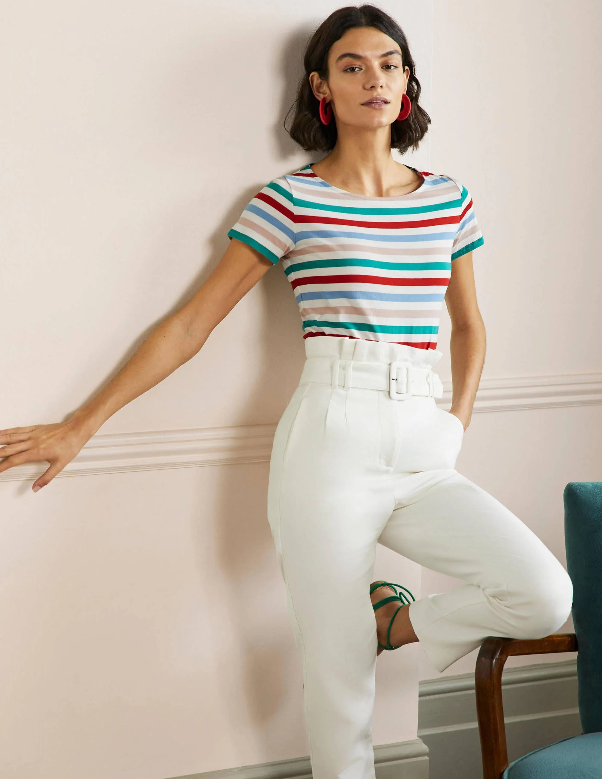 Short Sleeve Breton T-Shirt-Clover / Dusty Blue Stripe - Image 4
