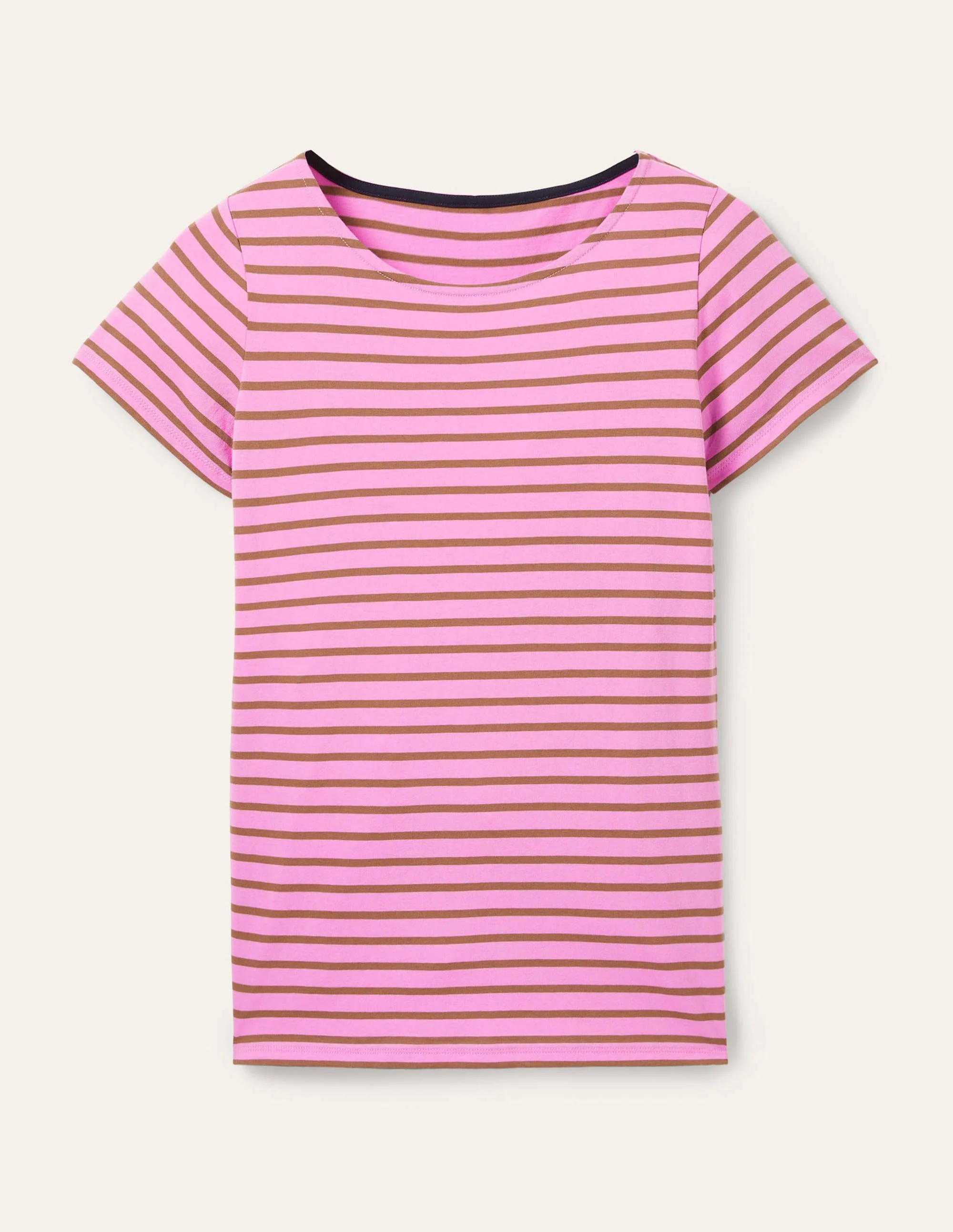 Short Sleeve Breton T-Shirt-Orchid Petal / Acorn Stripe - Image 5
