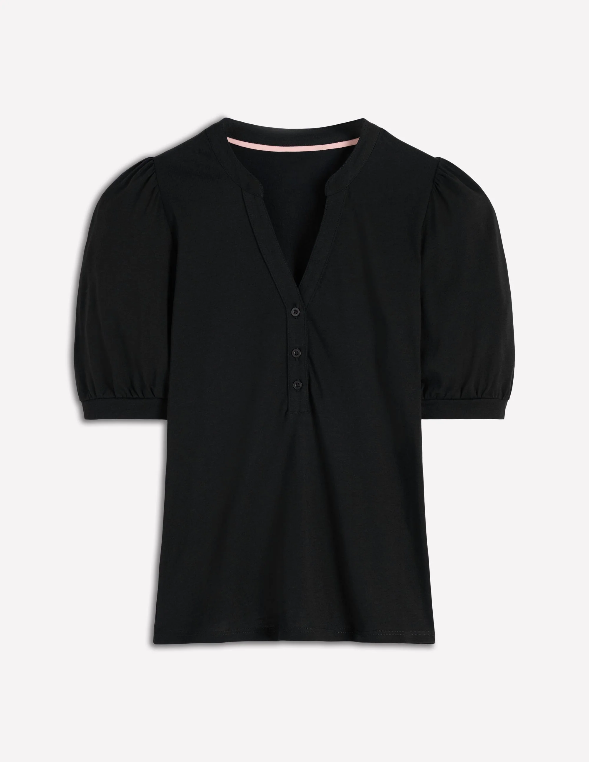 Short Sleeve Open Neck Henley-Black - Image 5
