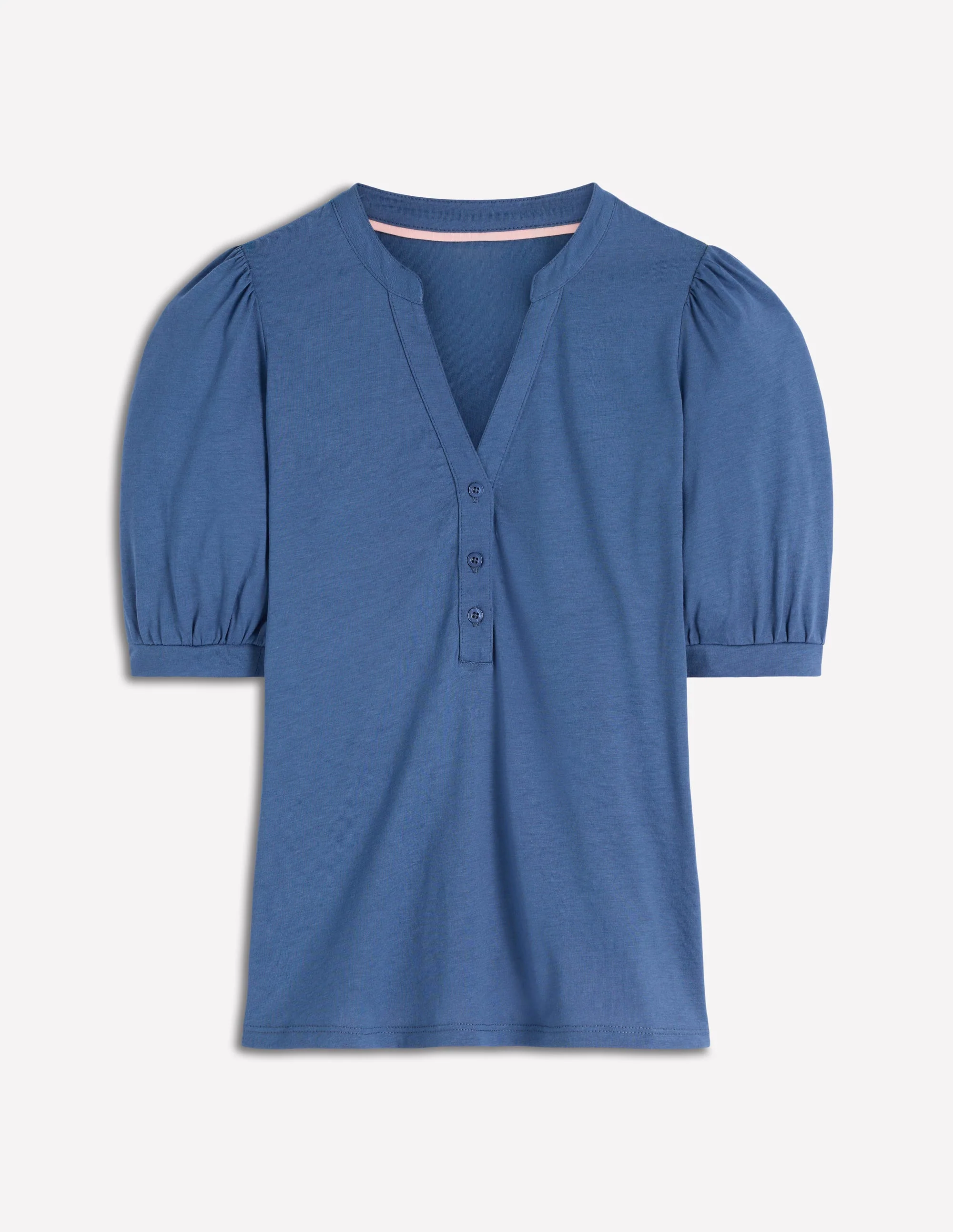 Short Sleeve Open Neck Henley-Denim Blue - Image 5