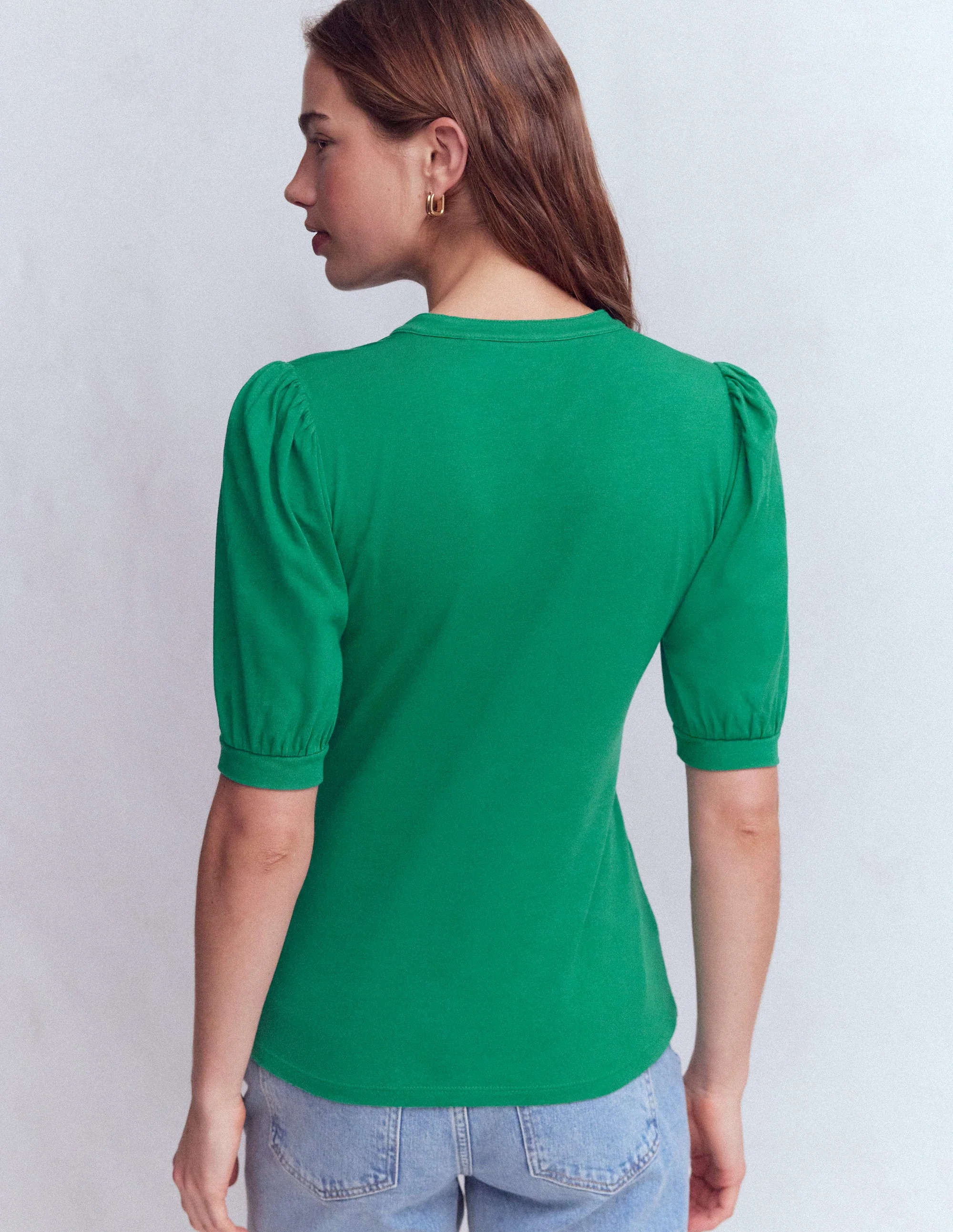 Short Sleeve Open Neck Henley-Jewel Green - Image 3