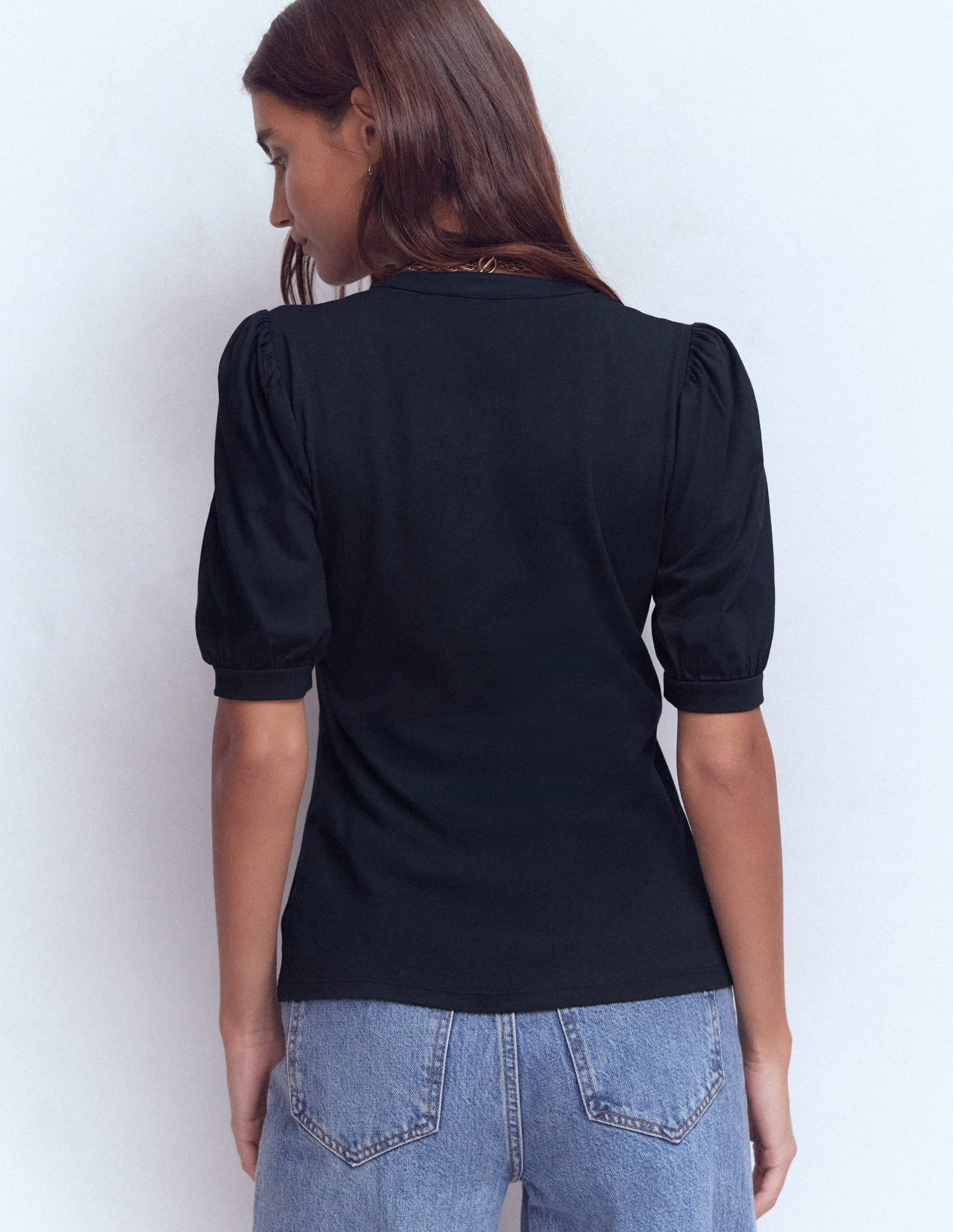 Short Sleeve Open Neck Henley-Navy - Image 3