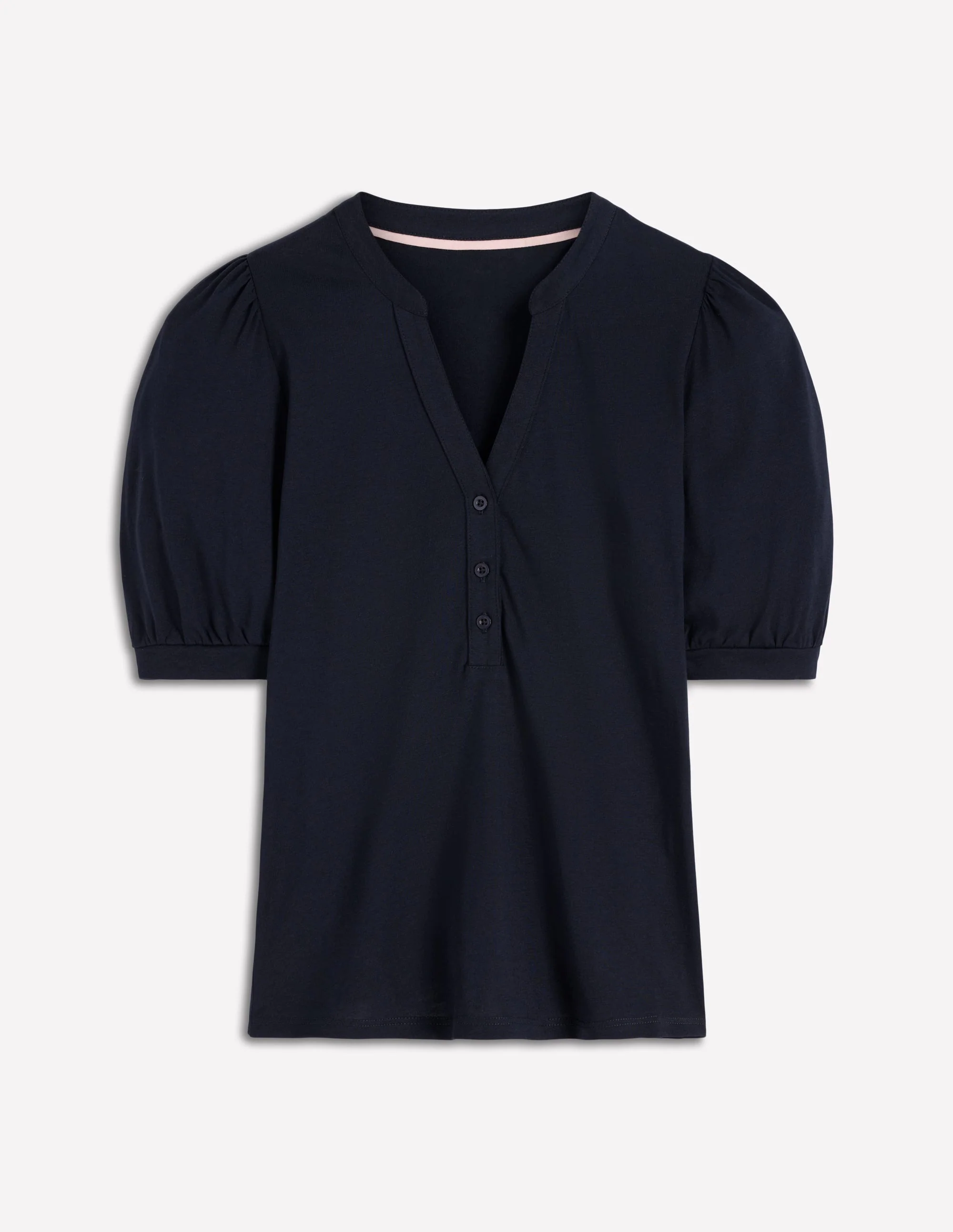 Short Sleeve Open Neck Henley-Navy - Image 5
