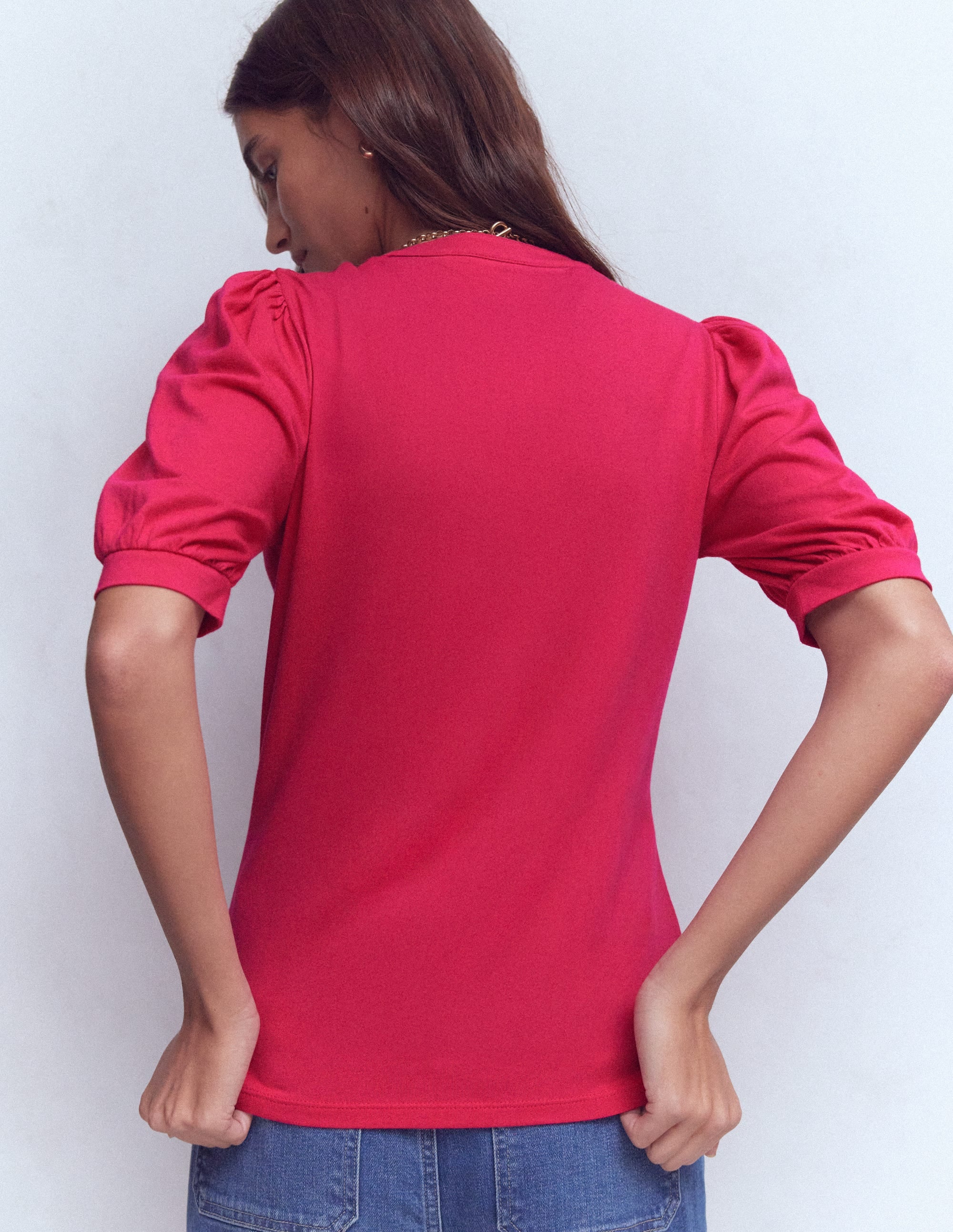 Short Sleeve Open Neck Henley-Pomegranate - Image 3