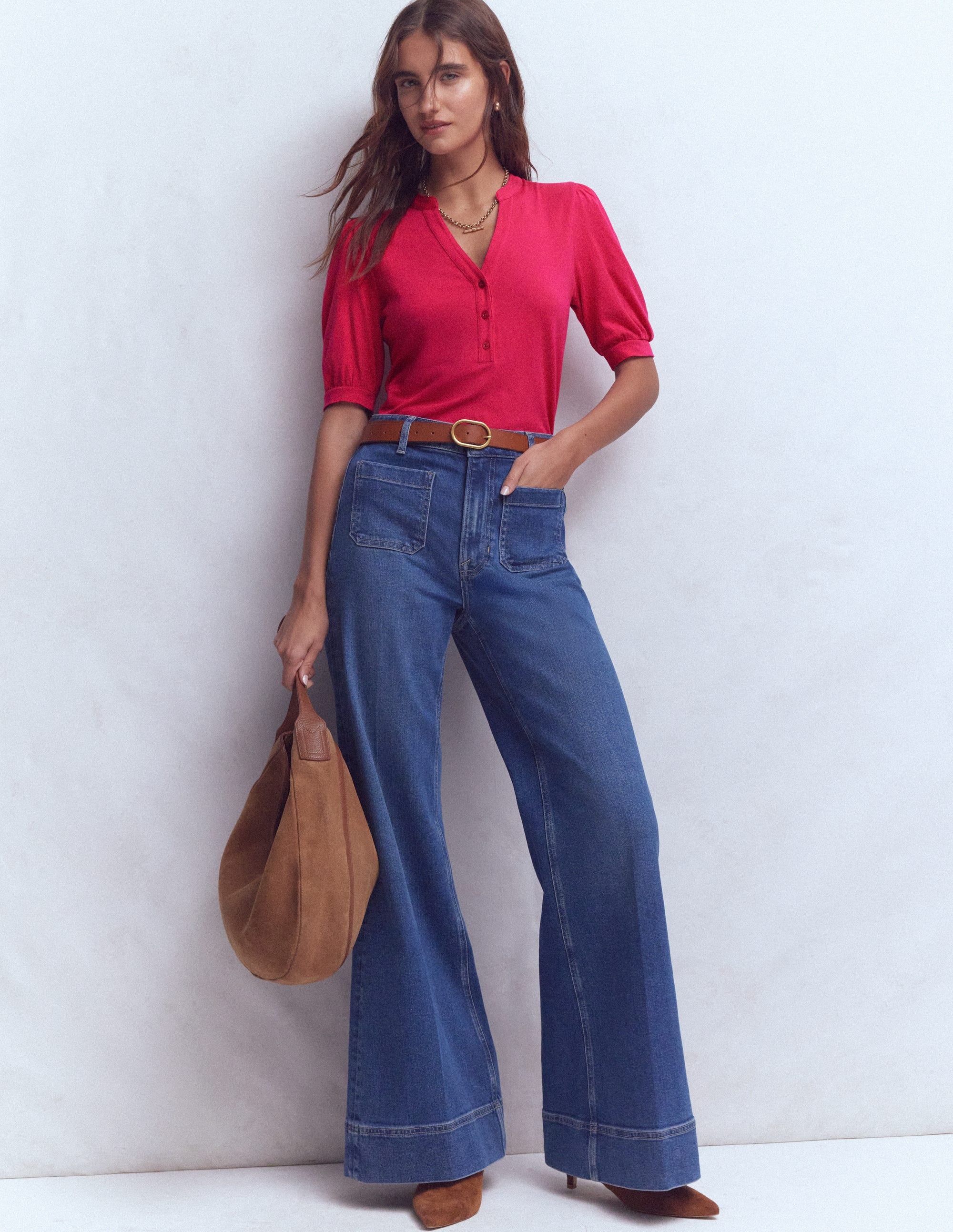 Short Sleeve Open Neck Henley-Pomegranate - Image 4