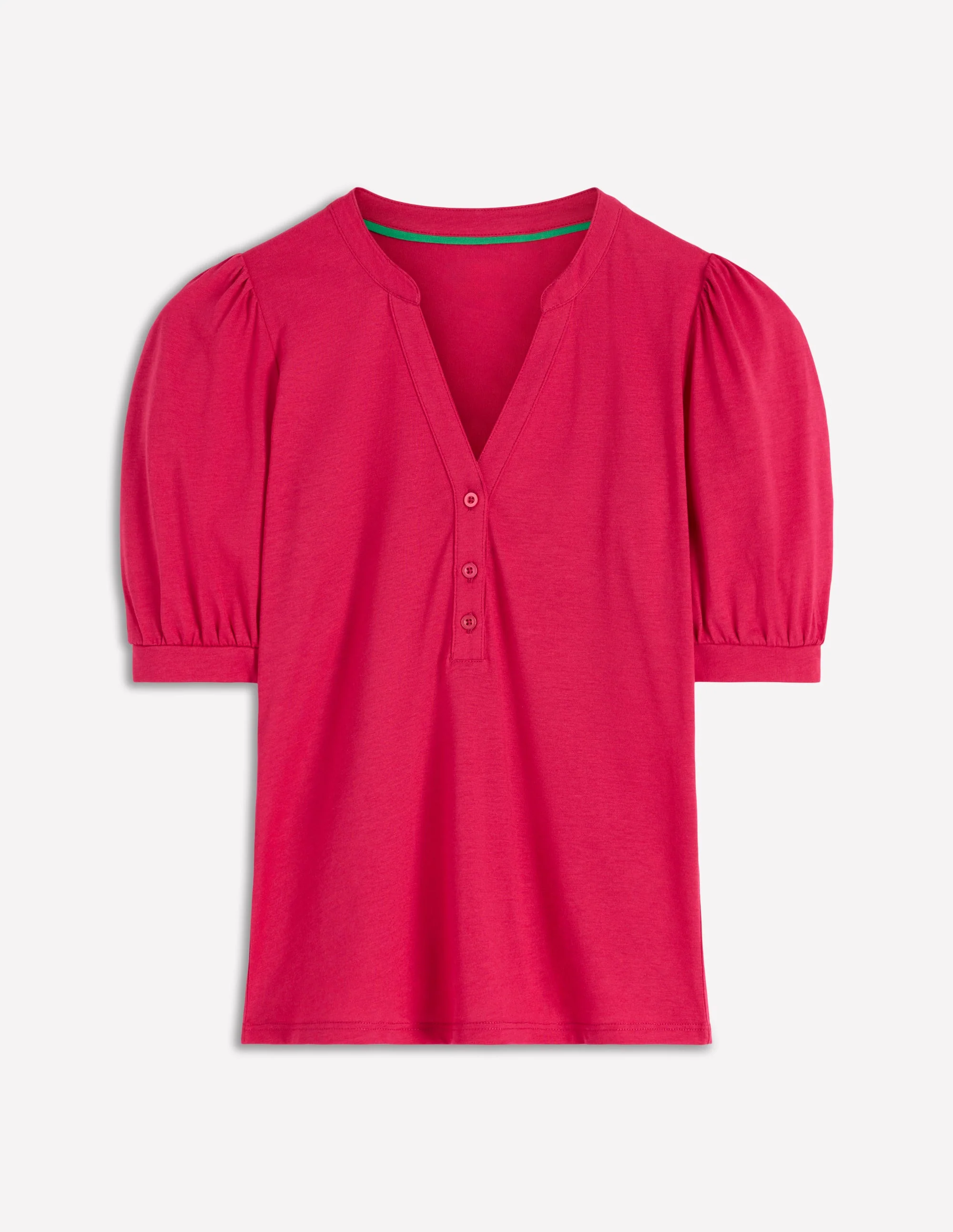 Short Sleeve Open Neck Henley-Pomegranate - Image 5