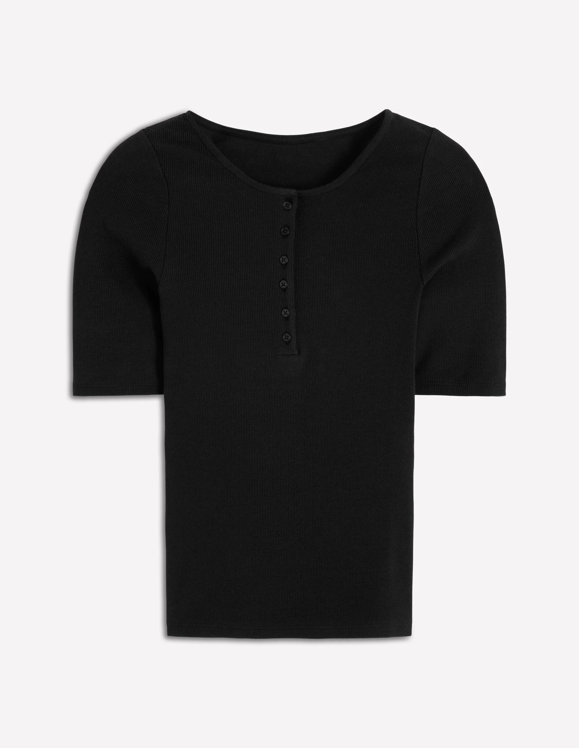 Short Sleeve Rib Henley-Black - Image 5