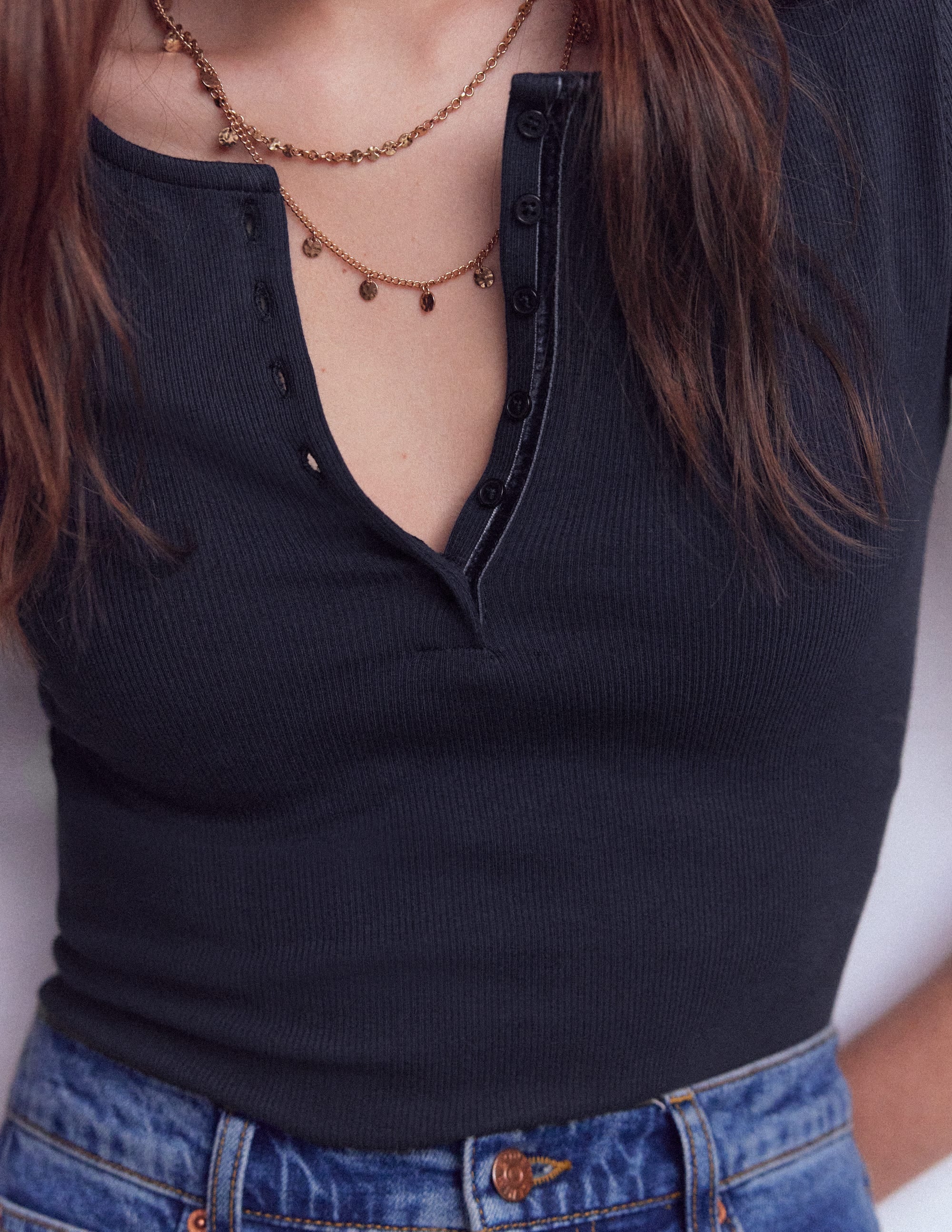 Short Sleeve Rib Henley-Navy - Image 2