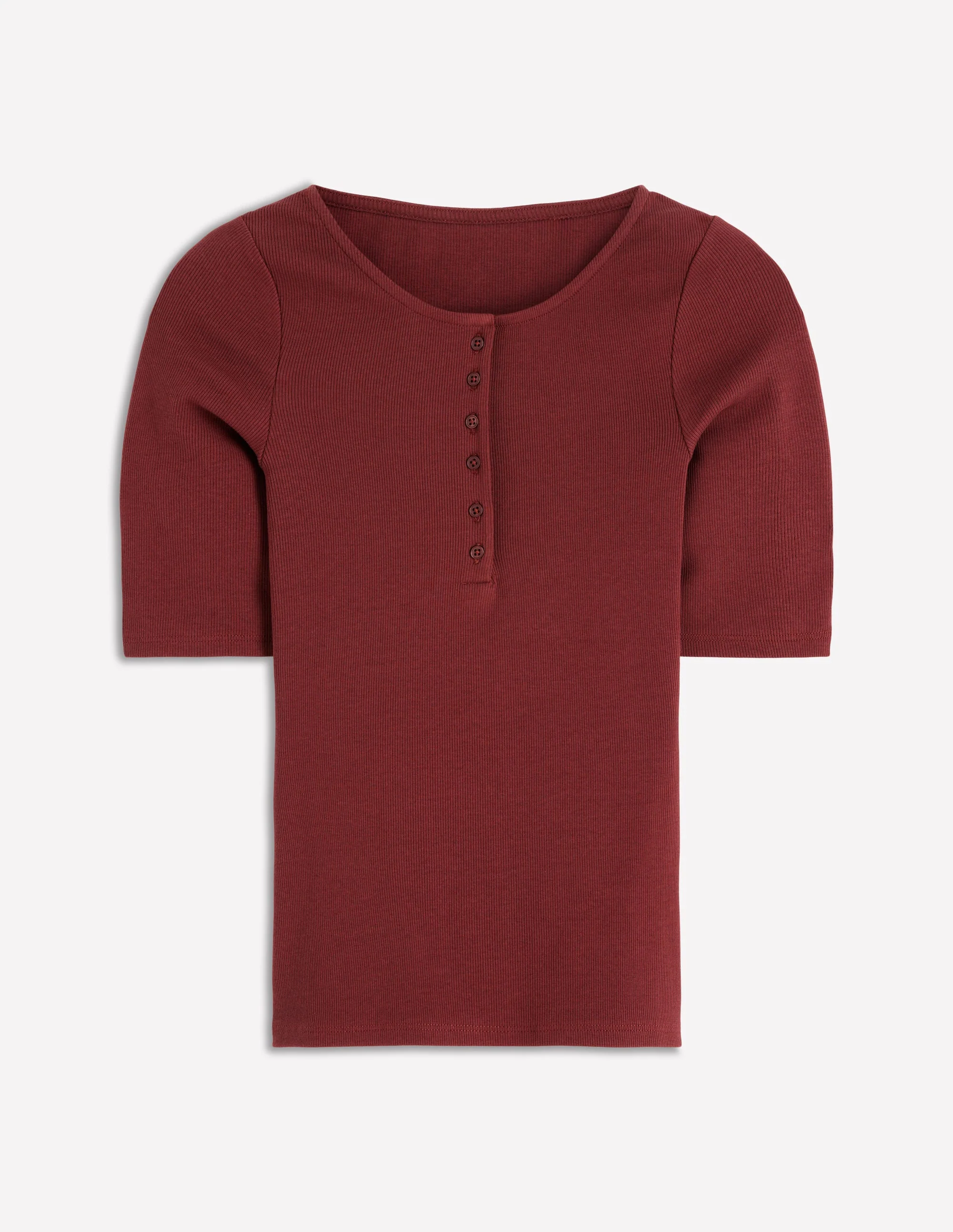 Short Sleeve Rib Henley-Roasted Brown - Image 6