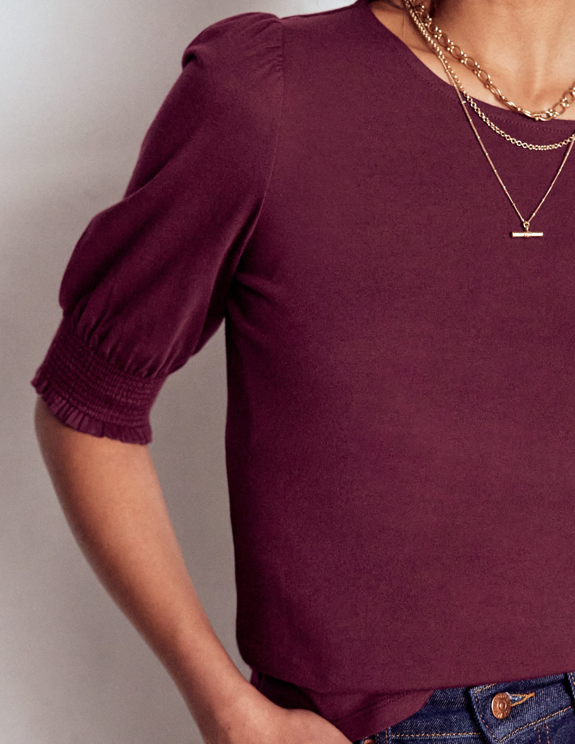Short Sleeve Smocked Cuff Top-Deep Wisteria - Image 2