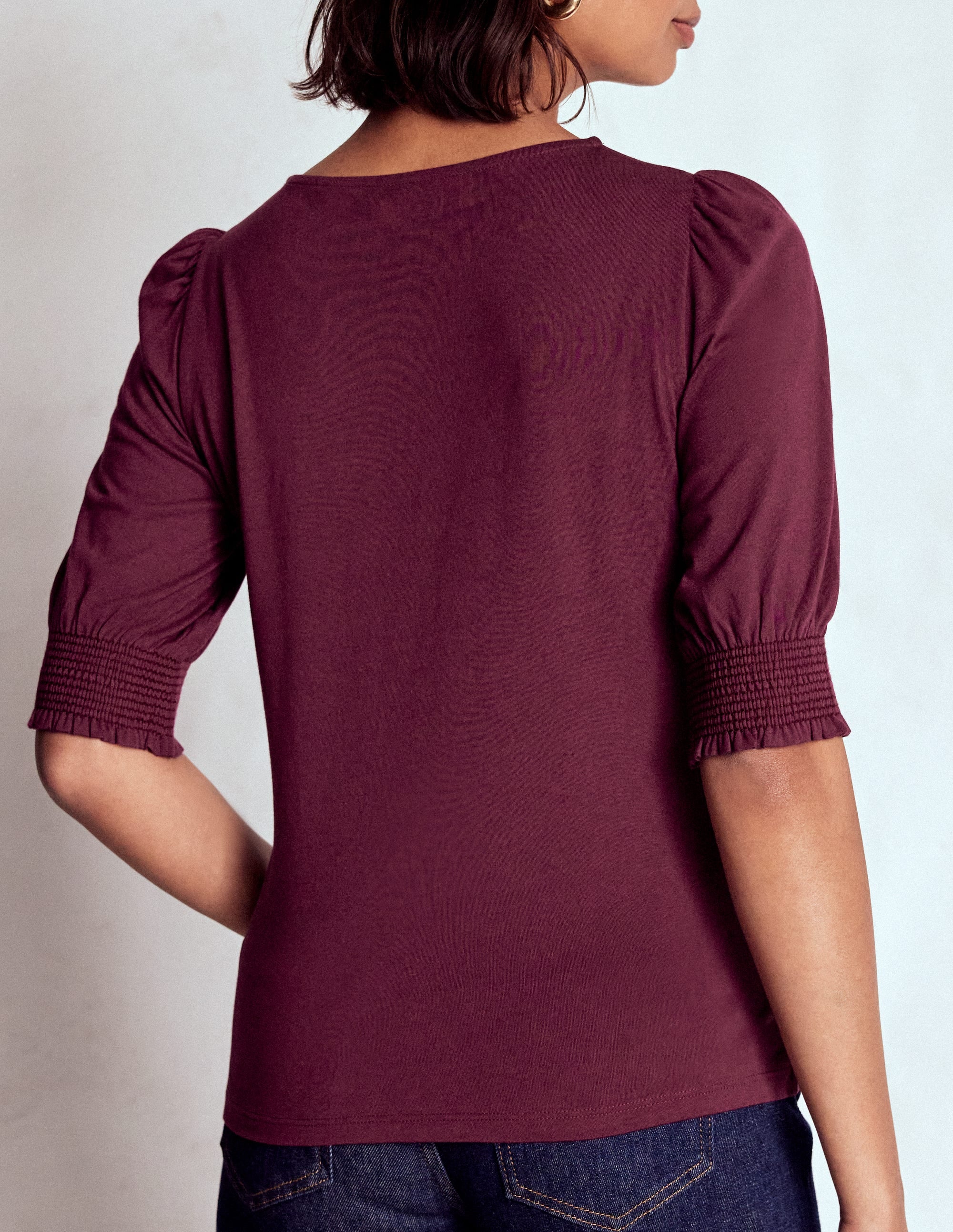 Short Sleeve Smocked Cuff Top-Deep Wisteria - Image 3