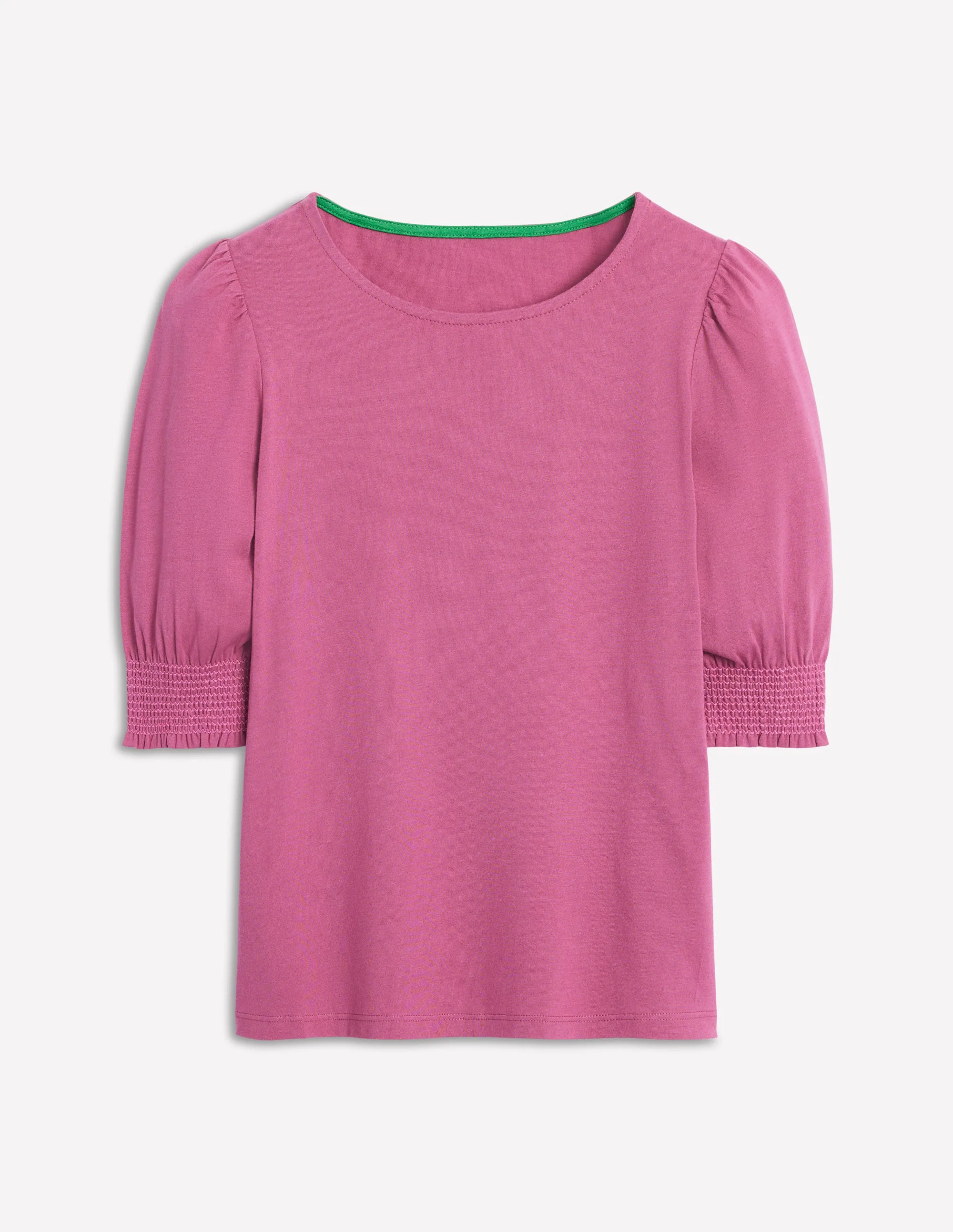 Short Sleeve Smocked Cuff Top-Purple Damson - Image 6